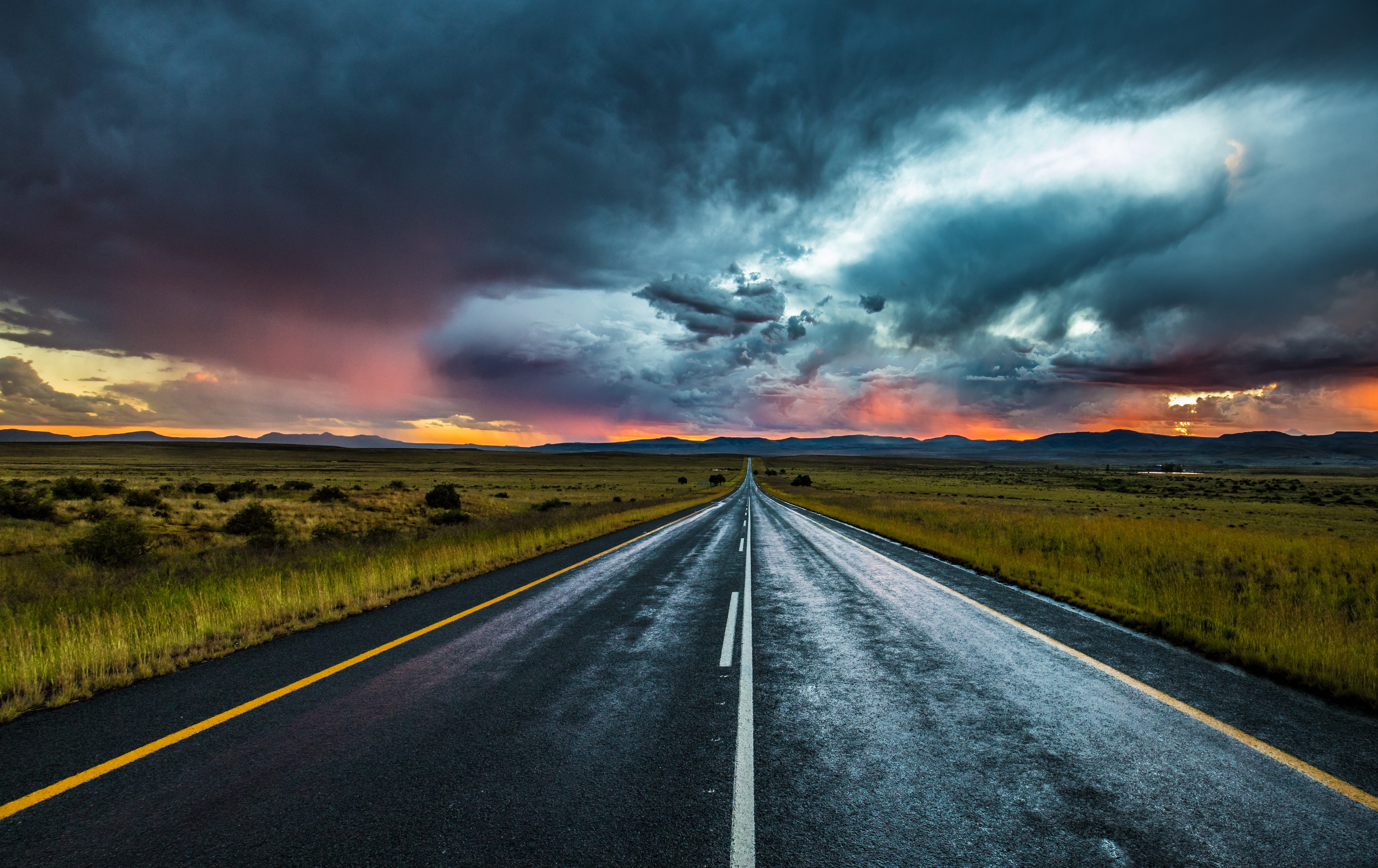 centre, roadtrip, straight, tranquility, cloud, scenics - nature, the way forward, dramatic sky, dom, multiple lane highway, journey, travel, landscape, HD Wallpaper