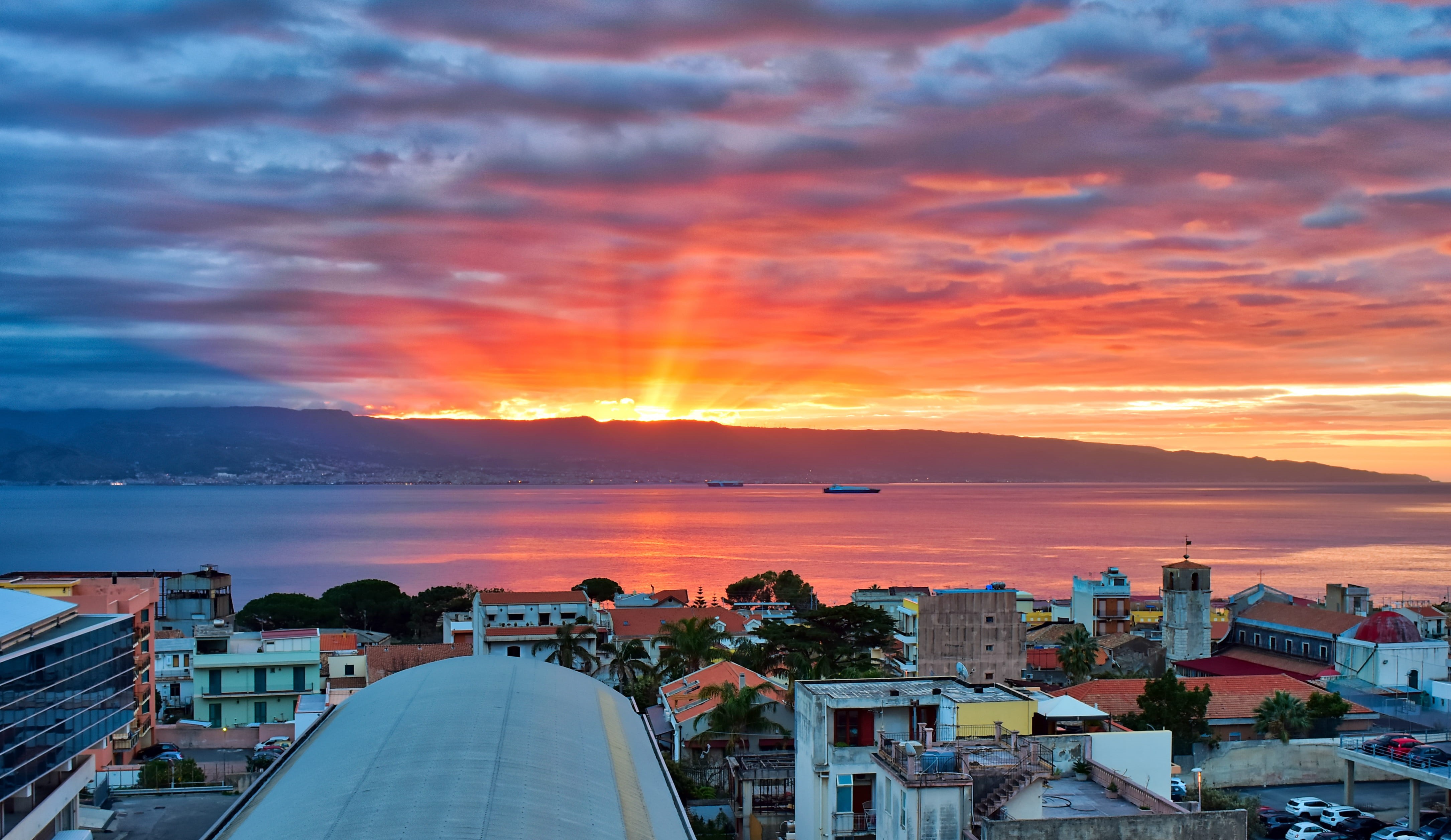 high angle view, building, no people, photo, sky, travel destinations, sunset, built structure, outdoors, sunrise, cityscape, architecture, messina, landscape, HD Wallpaper