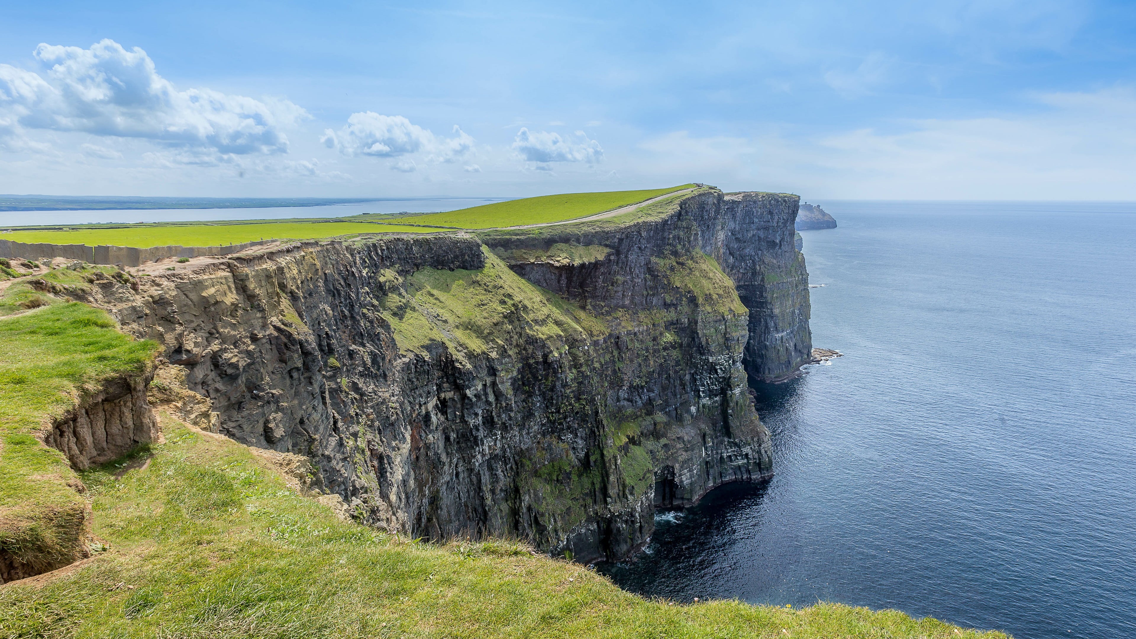 horizon, formation, nature, sky, horizon over water, day, ireland, non-urban scene, scenics - nature, burren, county clare, cliffs of moher, ocean, rocky coastline, HD Wallpaper