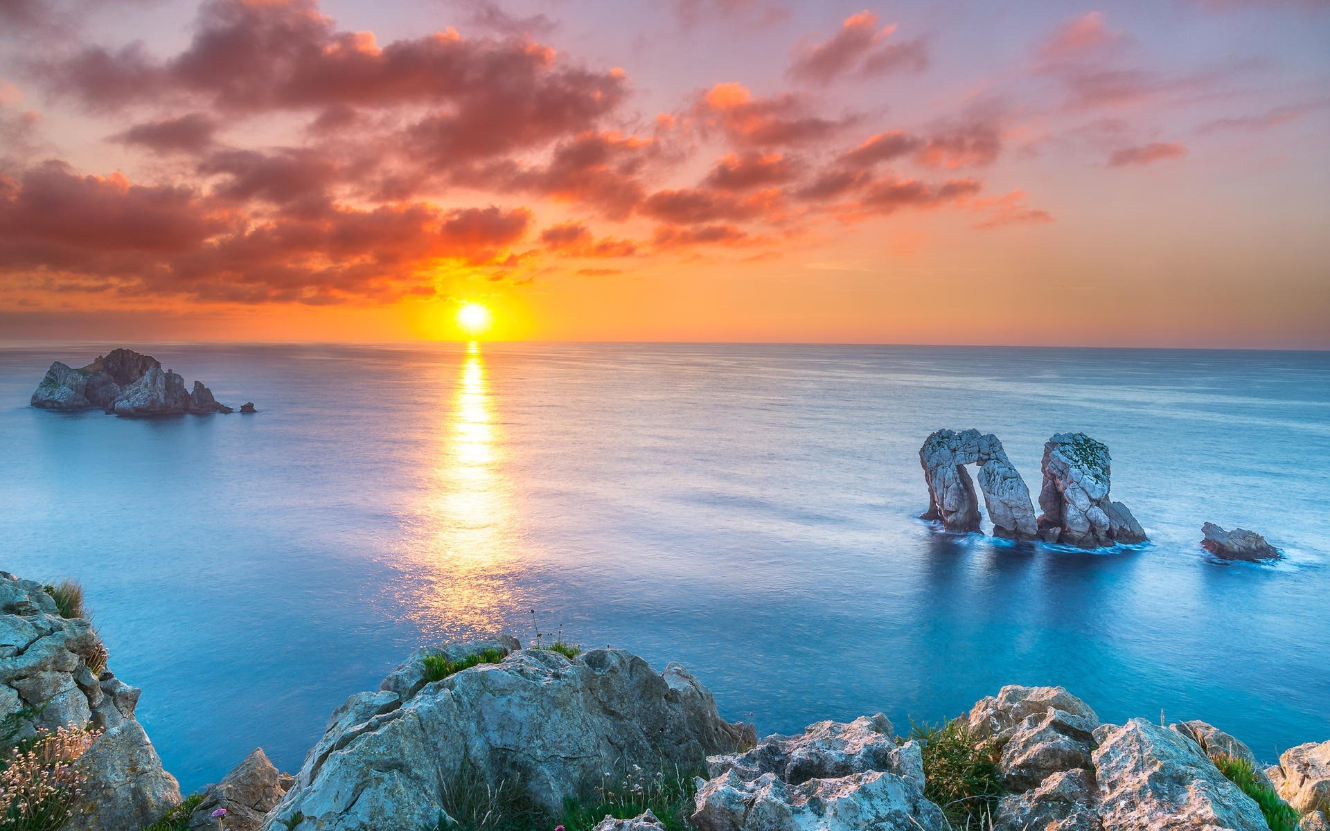 hd, desktop, sky, land, scenics - nature, idyllic, beauty in nature, nature, bay, rock - object, horizon, no people, solid, sunset, 1080P, water, HD Wallpaper