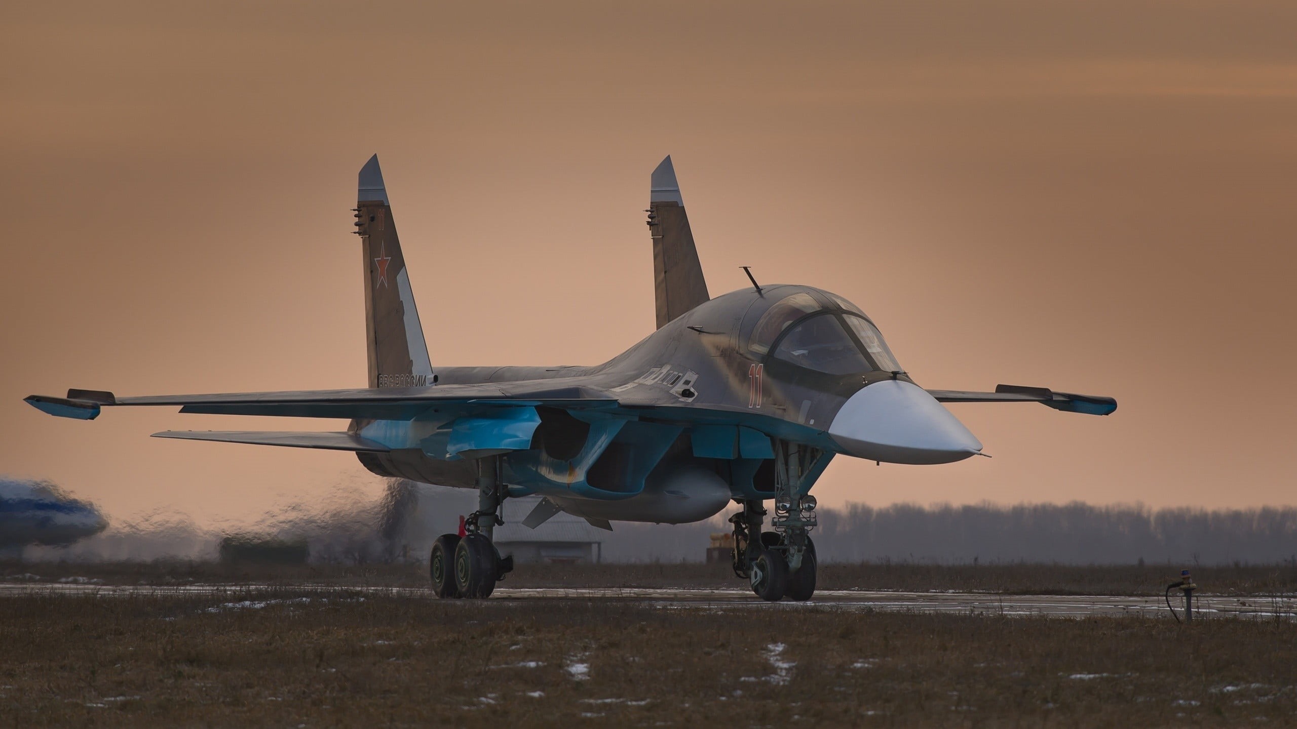2K, aerospace industry, motion, plane, no people, military, jet, transportation, travel, mid-air, Bomber, clear sky, army, on the move, sky, Sukhoi Su-34, HD Wallpaper