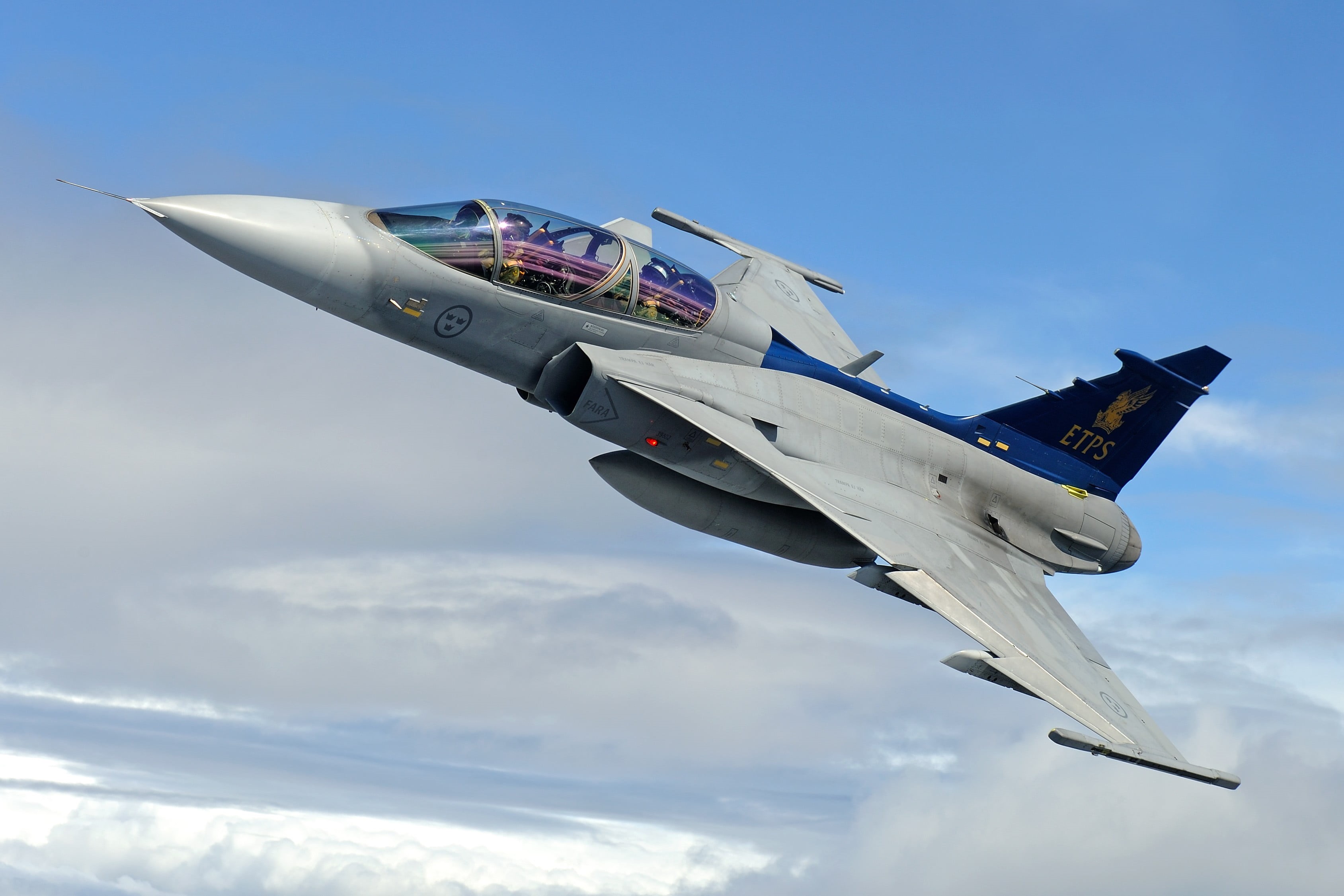 military, fighter, mode of transportation, cloud - sky, airplane, side view, mid-air, air vehicle, day, flying, navy, blue, sky, aircraft, outdoors, motion, HD Wallpaper