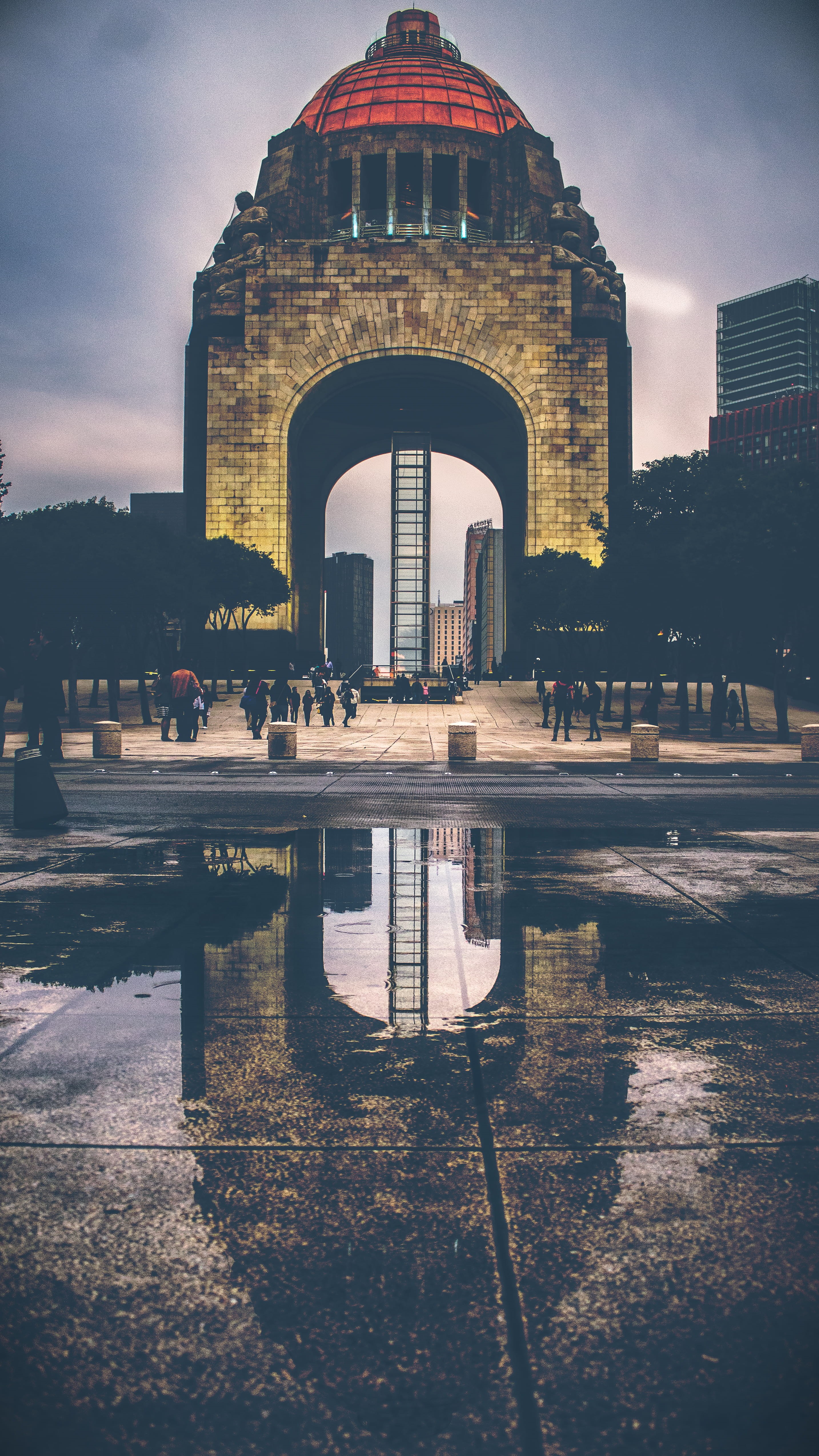 4K, mexico city, méxico, pond, reflection, reflecting pool, monumento a la revolucion, cdmx, waterfront, the past, outdoors, building exterior, city, history, Phone HD Wallpaper