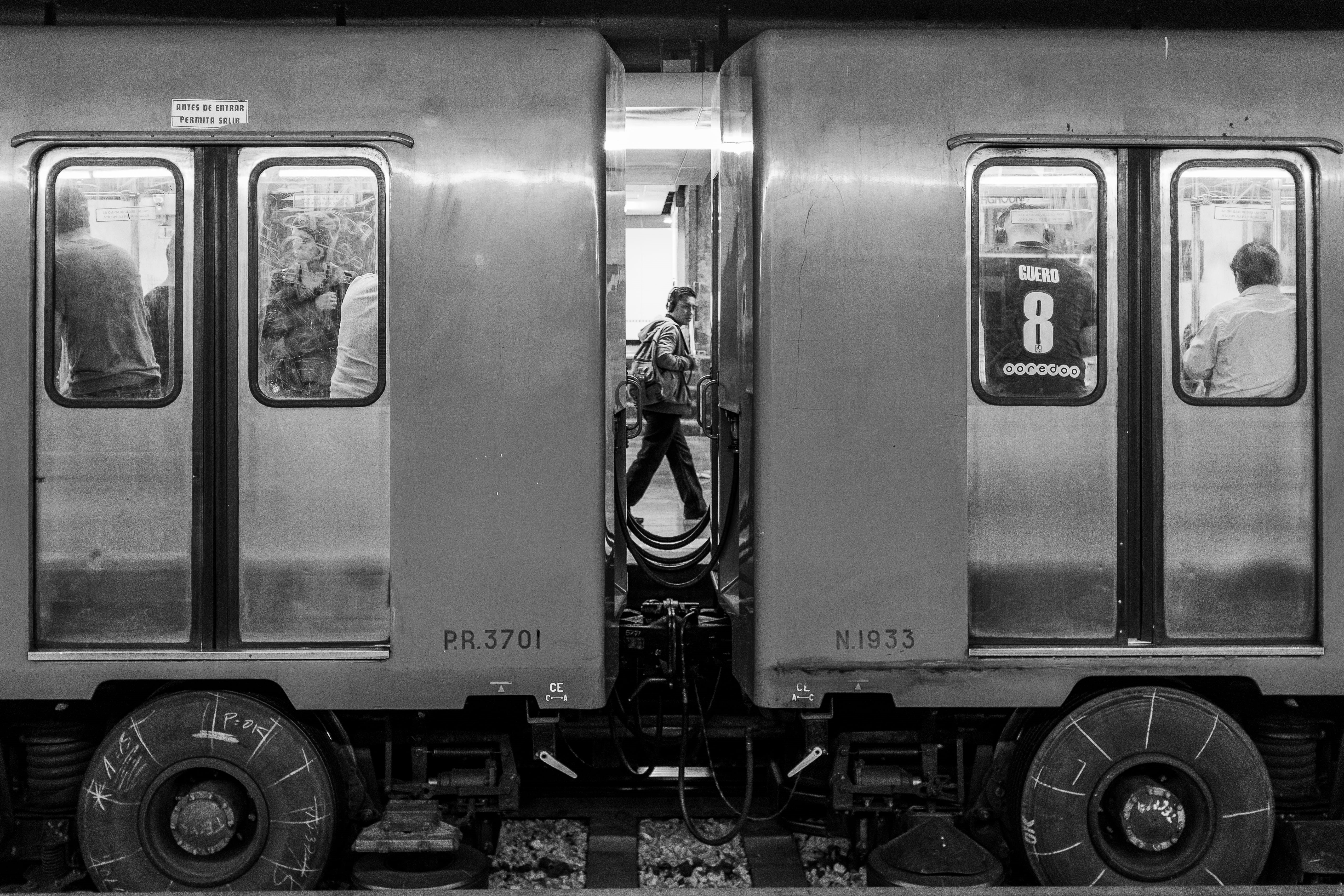 subway train, beside, passenger train, communication, vehicle, mode of transportation, grayscale, train, no people, rail, number, terminal, ciudad de méxico, HD Wallpaper