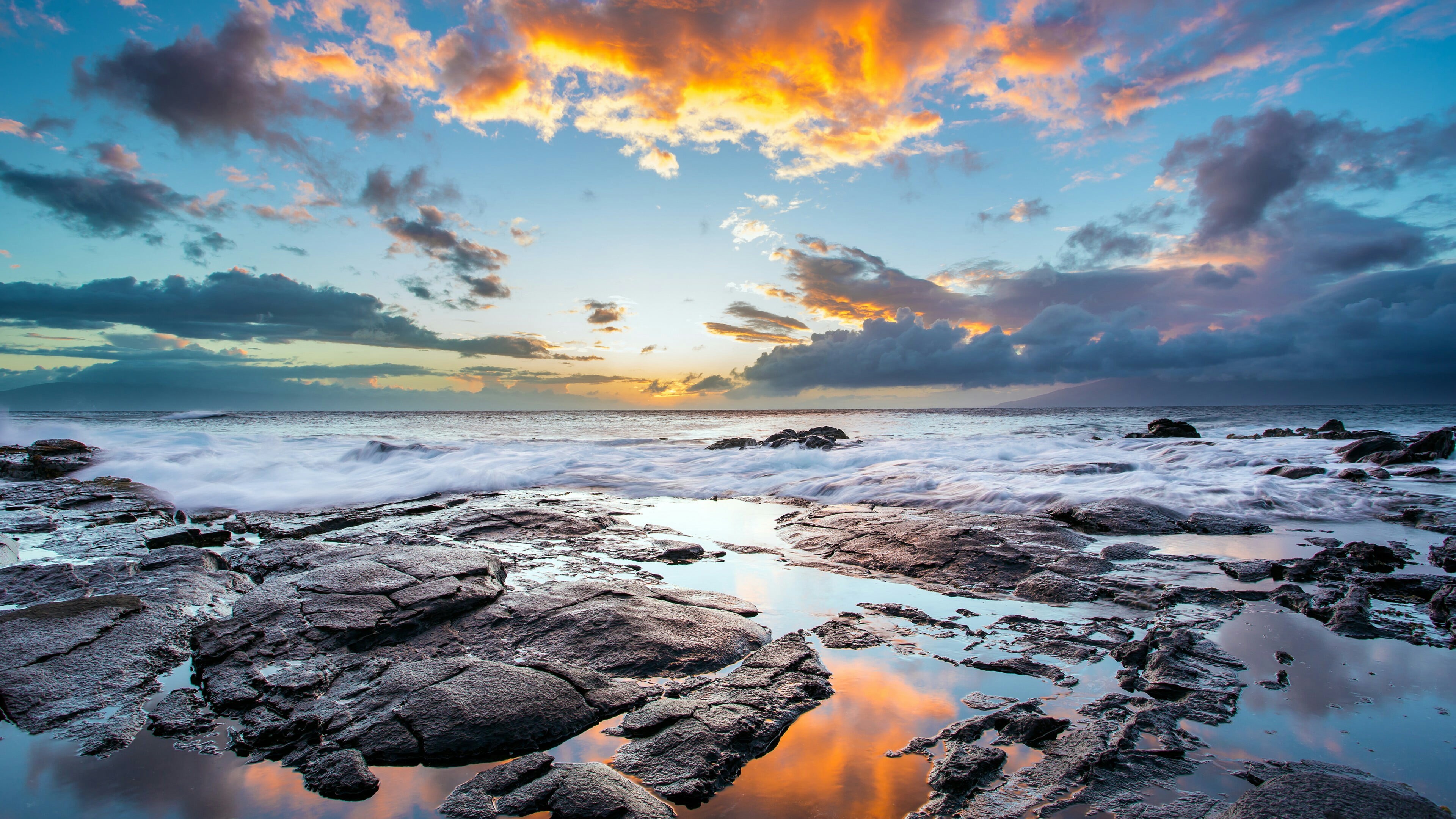 wave, horizon over water, beauty in nature, tranquil scene, beach, horizon, no people, usa, united states, rock, environment, land, nature, cloud, sea, HD Wallpaper