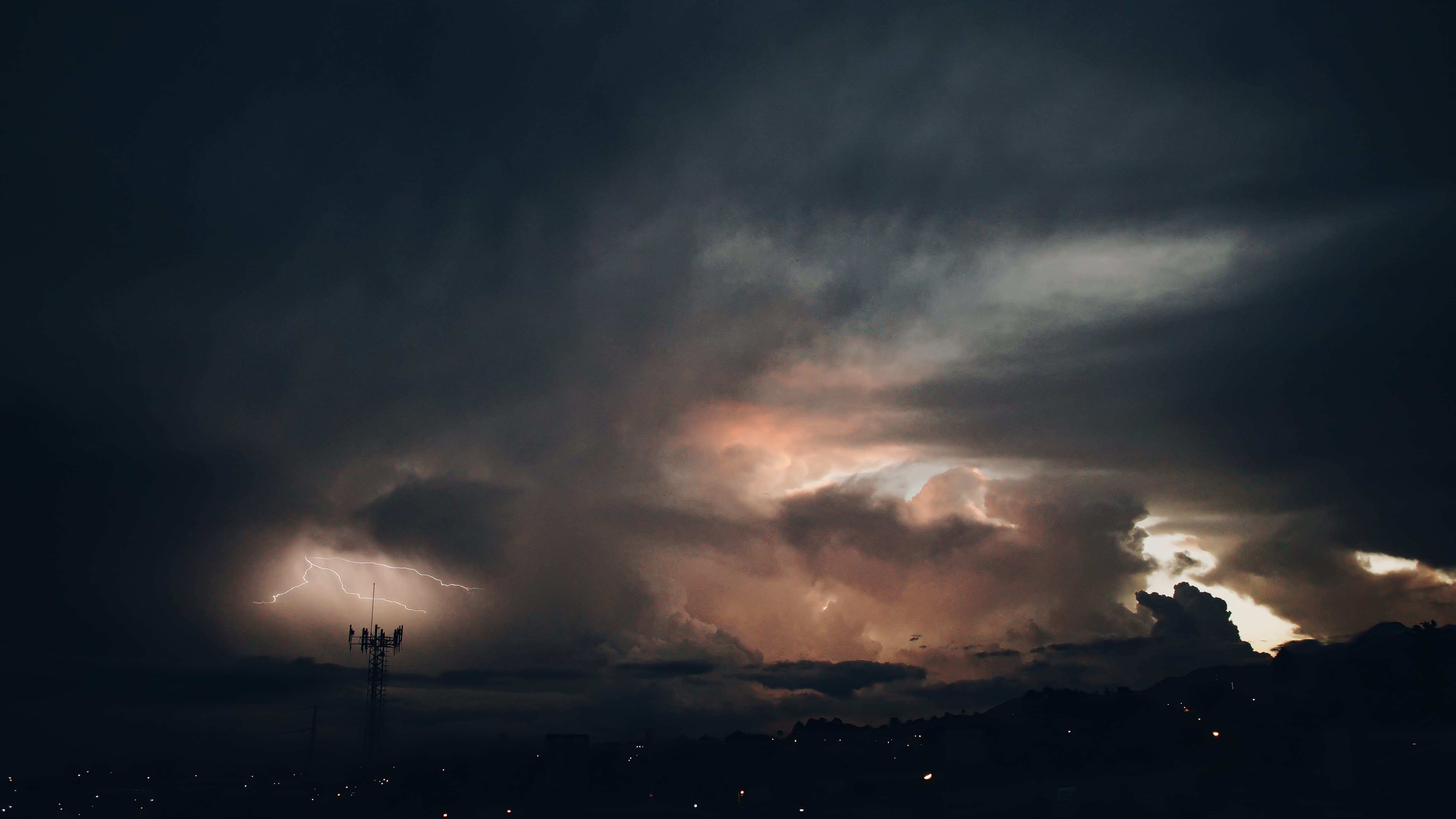 beauty in nature, power in nature, dramatic Sky, 5K, dusk, power, meteorology, sunset, skies, moody Sky, cloud - Sky, electricity, warning sign, extreme weather, HD Wallpaper