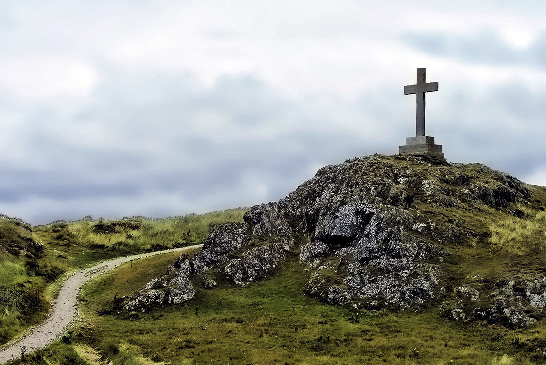 cross, no people, rock, clouds, religion, cliff, christian, summit cross, architecture, place of worship, solid, jesus Christ, god, building, rock - object, HD Wallpaper
