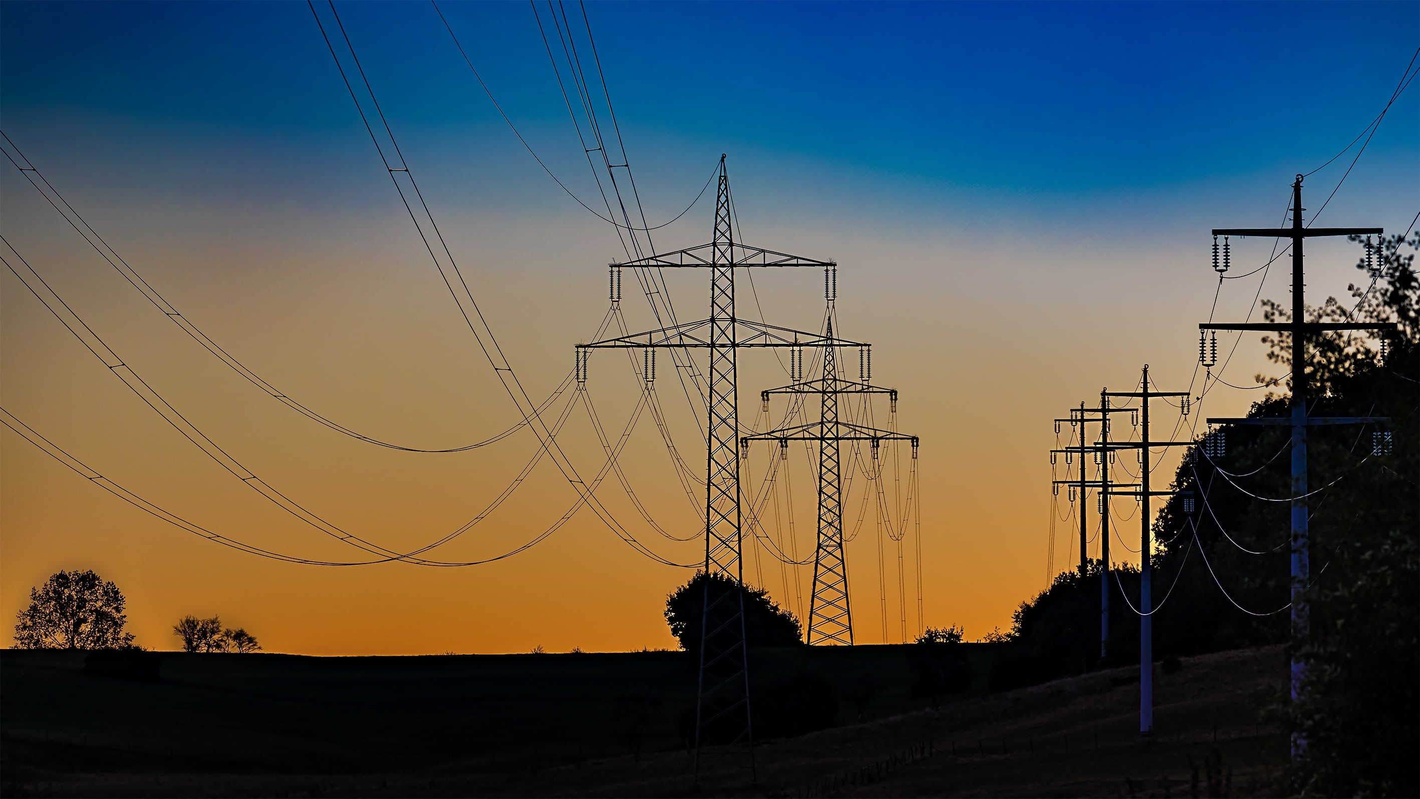 architecture, sky, pylon, environment, connection, dusk, 2K, strommast, electric, cable, current, outdoors, cloud - sky, power supply, no people, built structure, HD Wallpaper
