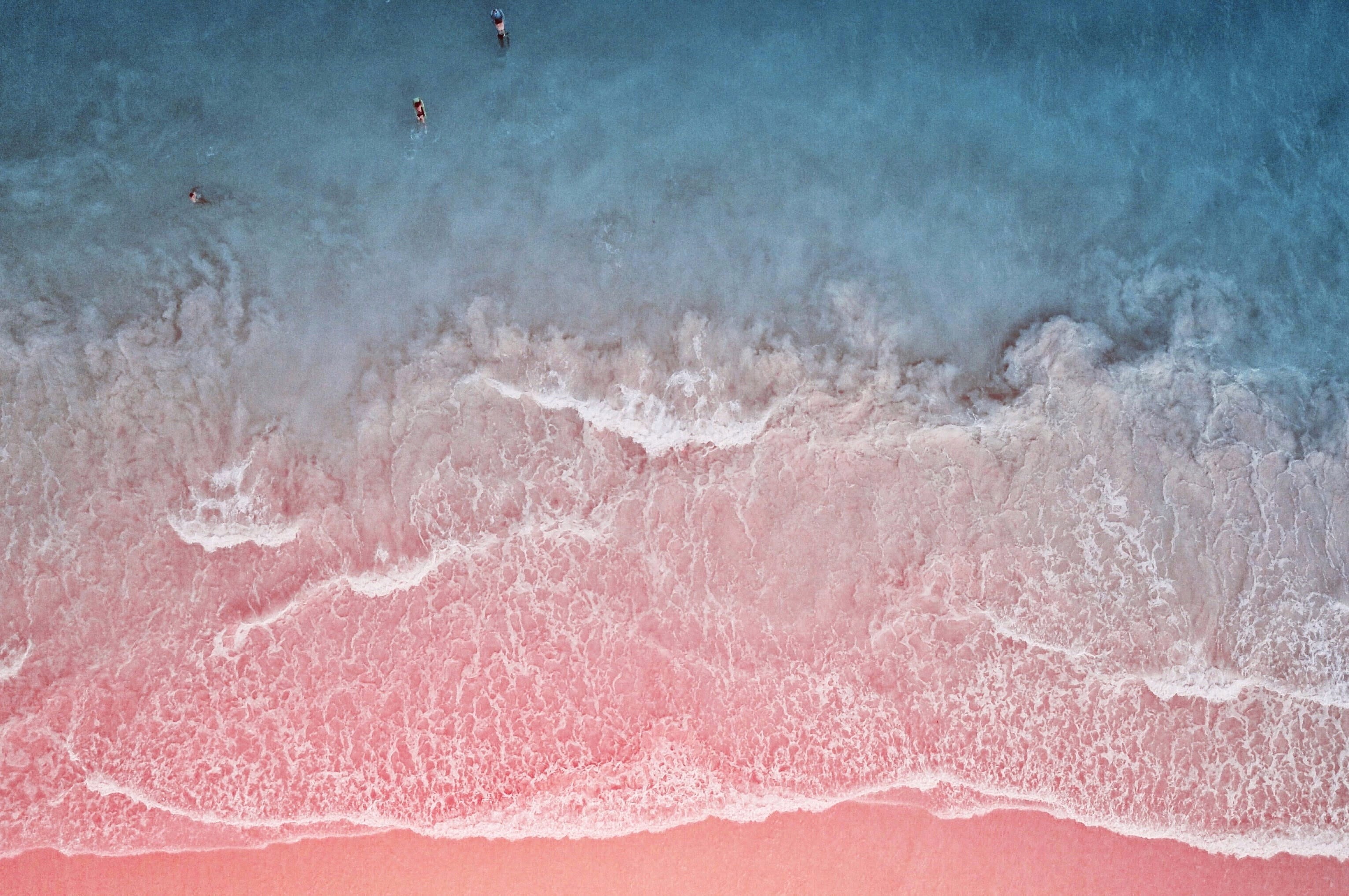 no people, beauty in nature, backgrounds, wave, pattern, outdoors, pink, aquatic sport, power in nature, sand, 2K, nature, ocean, high angle view, mountain, HD Wallpaper