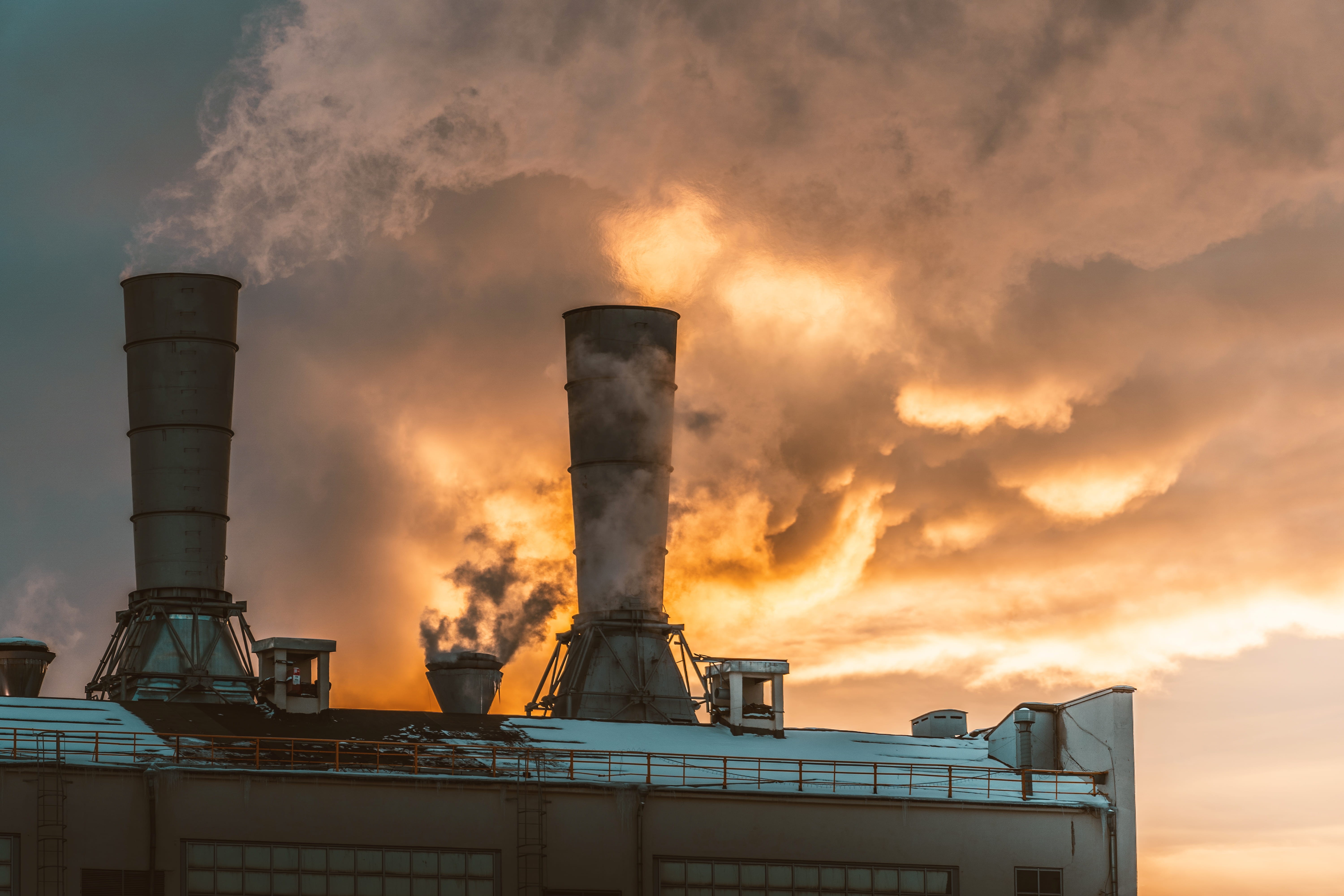 orange color, nature, building exterior, emitting, outdoors, natural gas, low, low angle view, industrial area, 5K, energy, cloud - sky, factory, cooling tower, HD Wallpaper