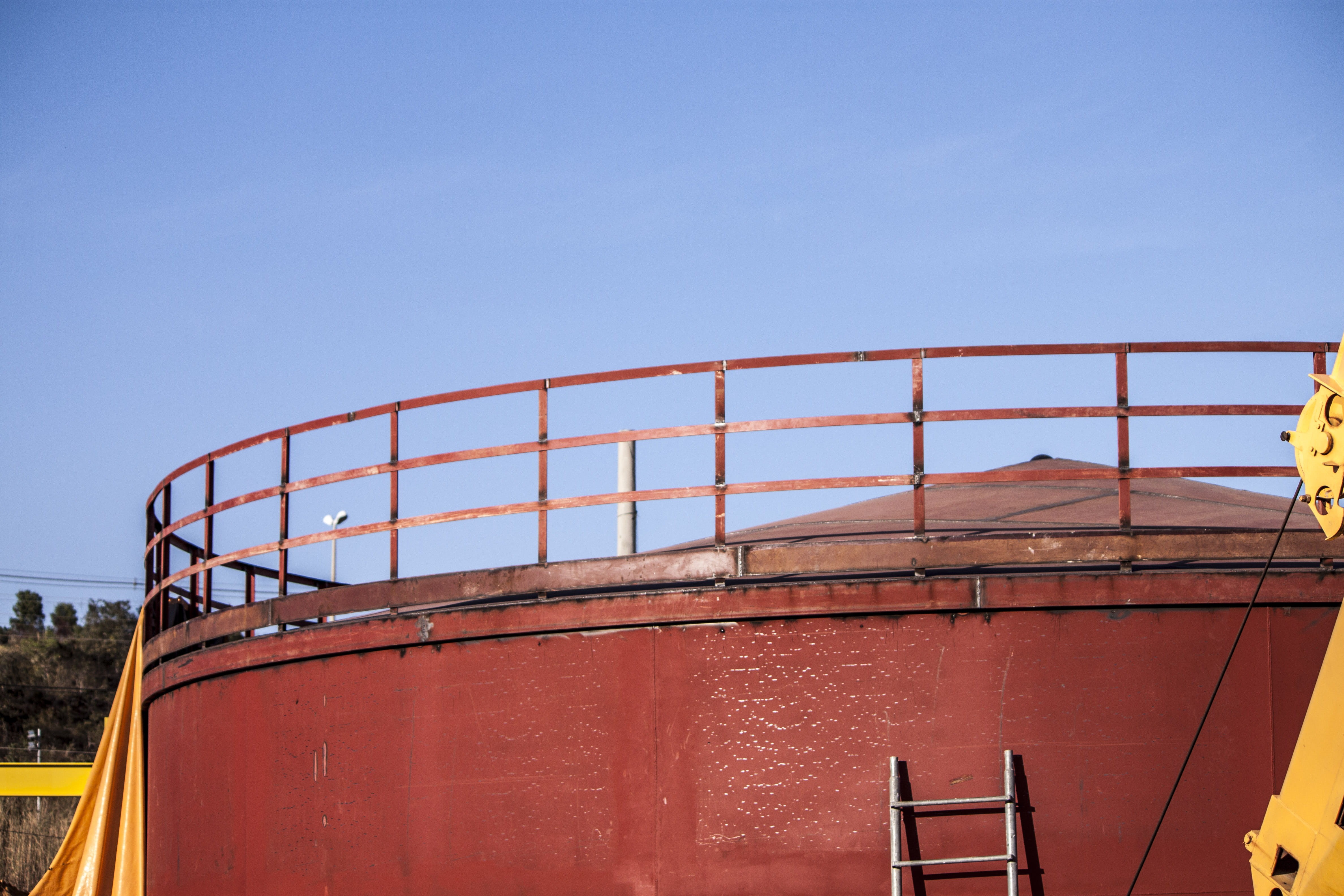 fuel, sunlight, metal, nature, no people, clear sky, oil, transportation, energy, low angle view, water, storage, architecture, steps and staircases, plant, HD Wallpaper
