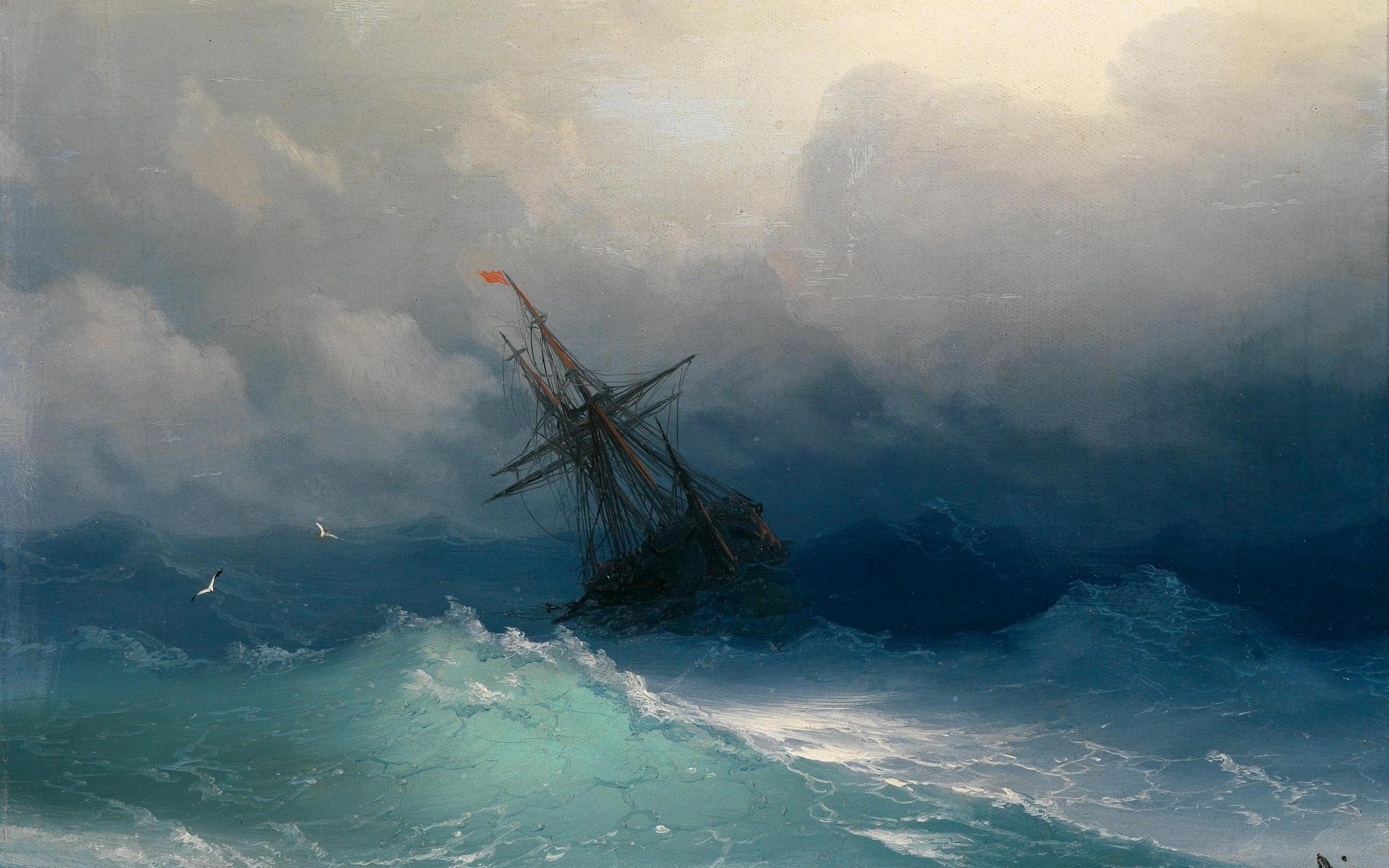 sky, sailing ship, environment, ruined, fog, sailboat, no people, sea, beach, shipwreck, outdoors, day, damaged, painting ivan aivazovsky sea ship seagulls waves classic art, HD Wallpaper