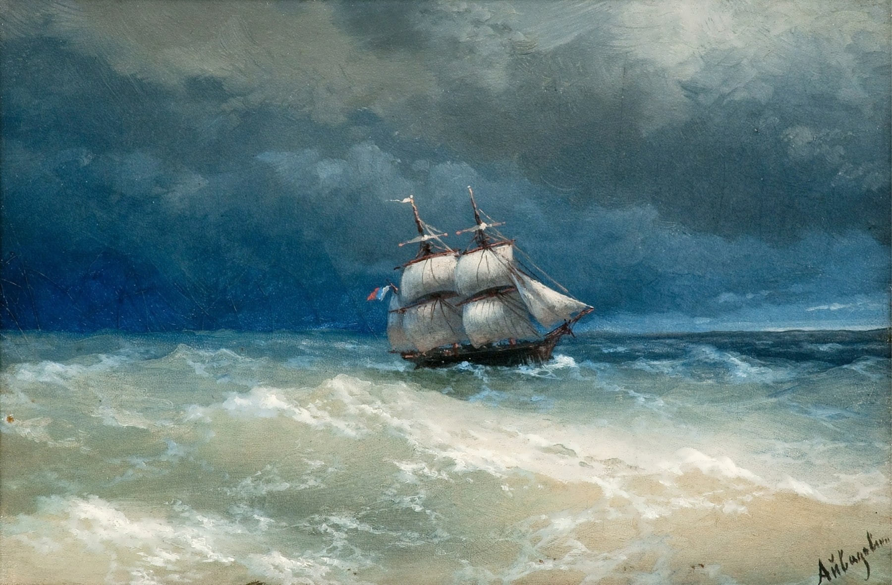 Ivan Aivazovsky, ship, sea, painting, 720P, HD Wallpaper