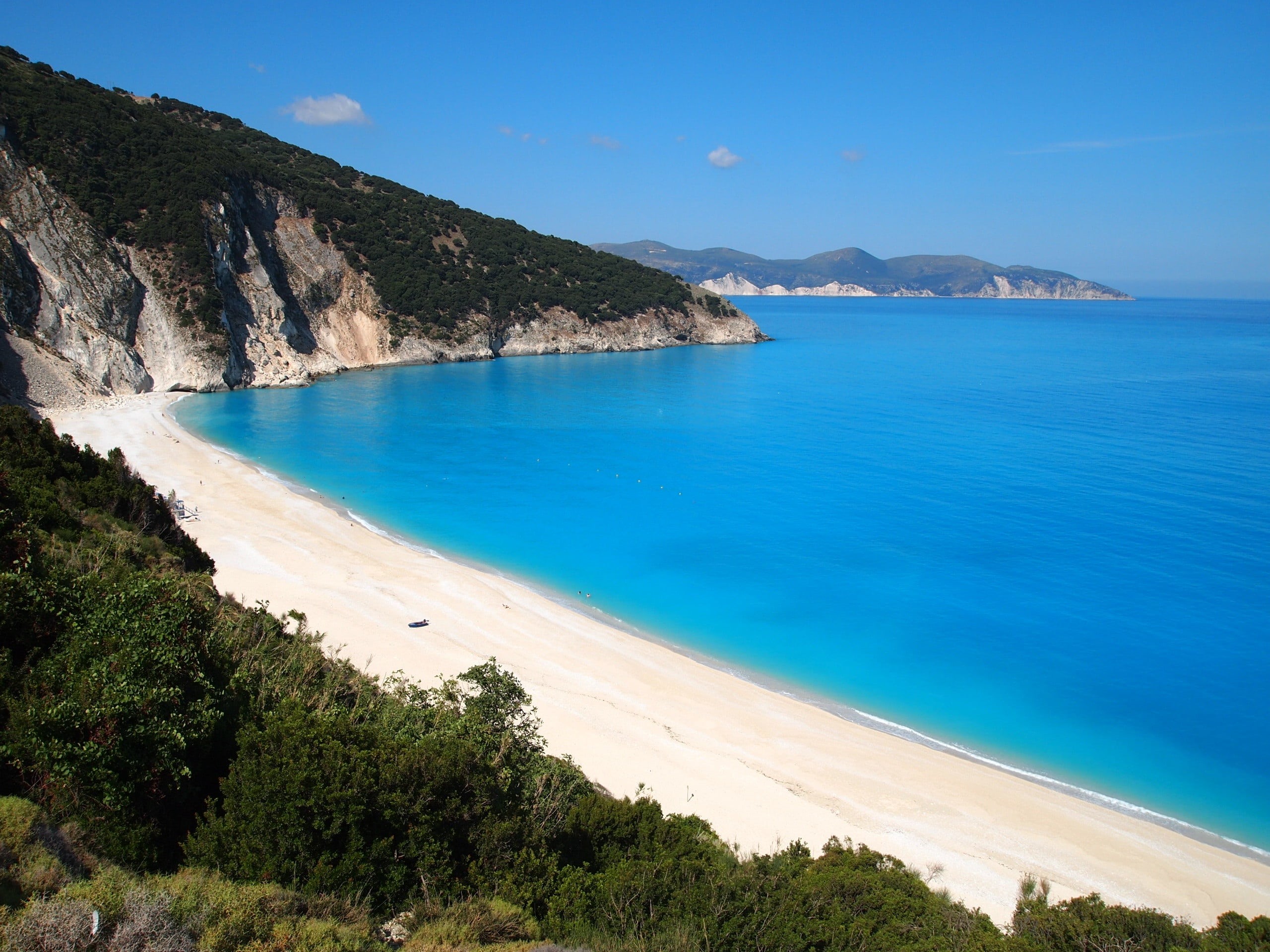 turquoise colored, sea, tree, coastline, coast, tranquil scene, greece, blue, island, mediterranean, greek, scenics - nature, idyllic, sand, shore, bay, HD Wallpaper