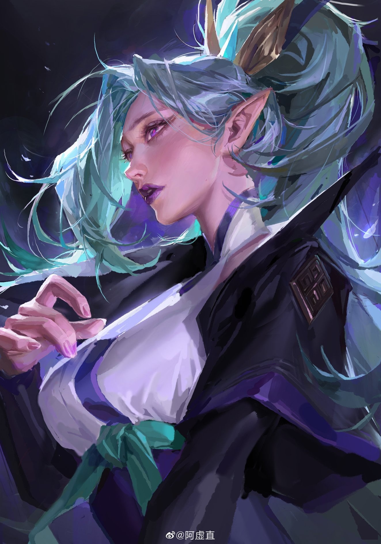 digital art, spirit blossom, illustration, fan art, League of Legends, 720P, elf ears, Riot Games, artwork, blue hair, Vayne (League of Legends), Phone HD Wallpaper