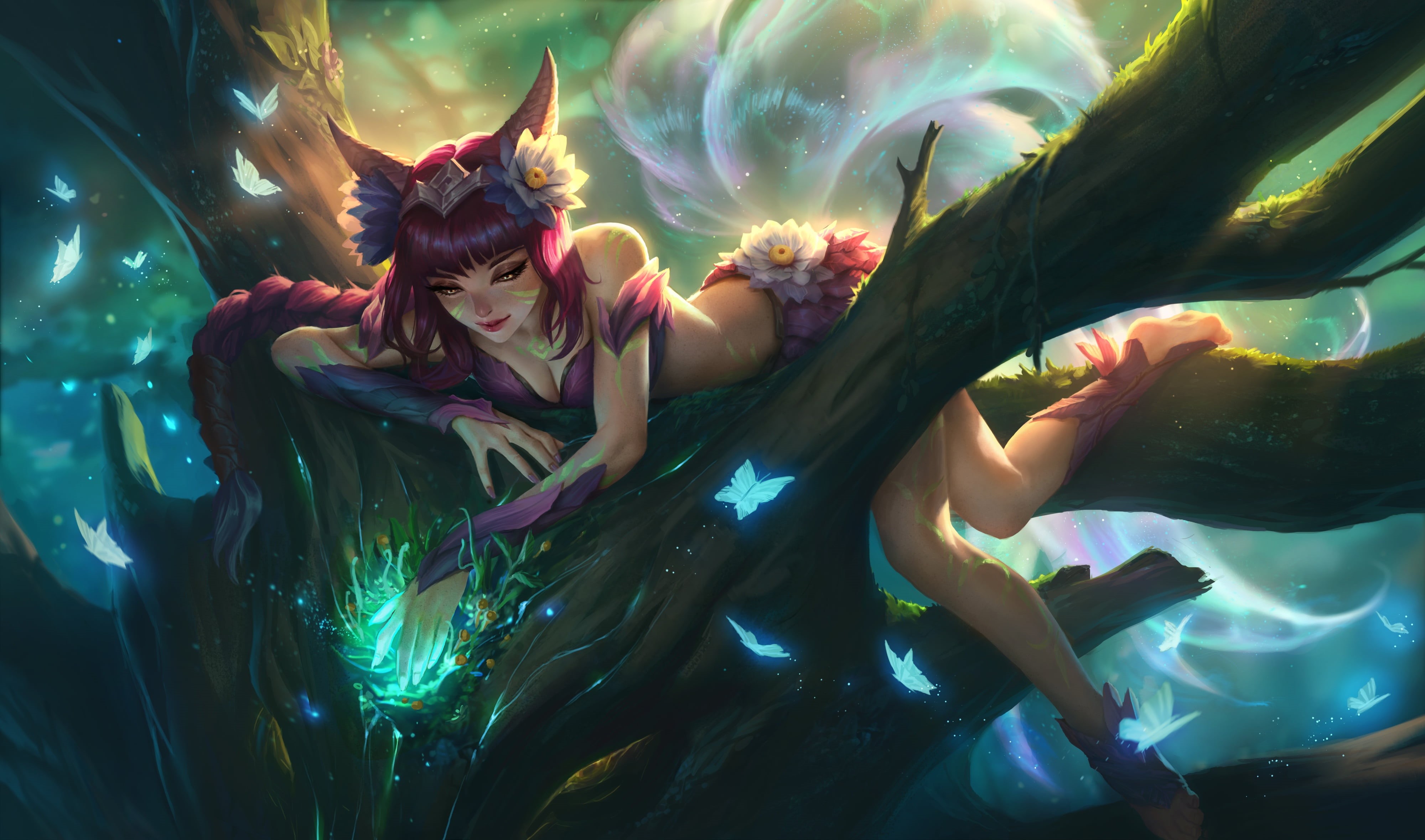 the spirit of the forest, Ari, league of Legends, 4K, AHRI, lol, Elderwood Ahri, HD Wallpaper