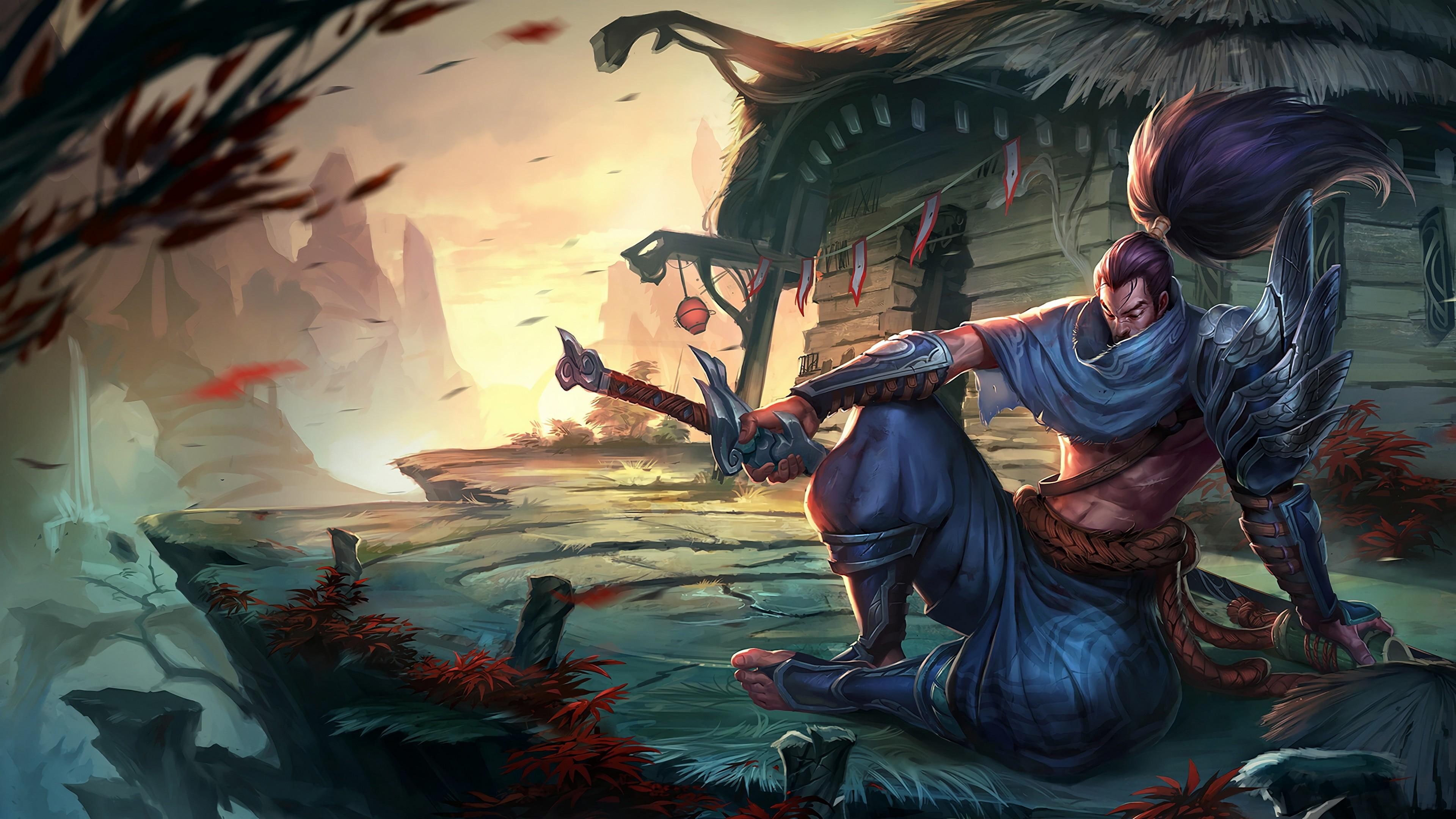 yasuo, samurai, anime, 4K, league of legends, wind, katana, HD Wallpaper