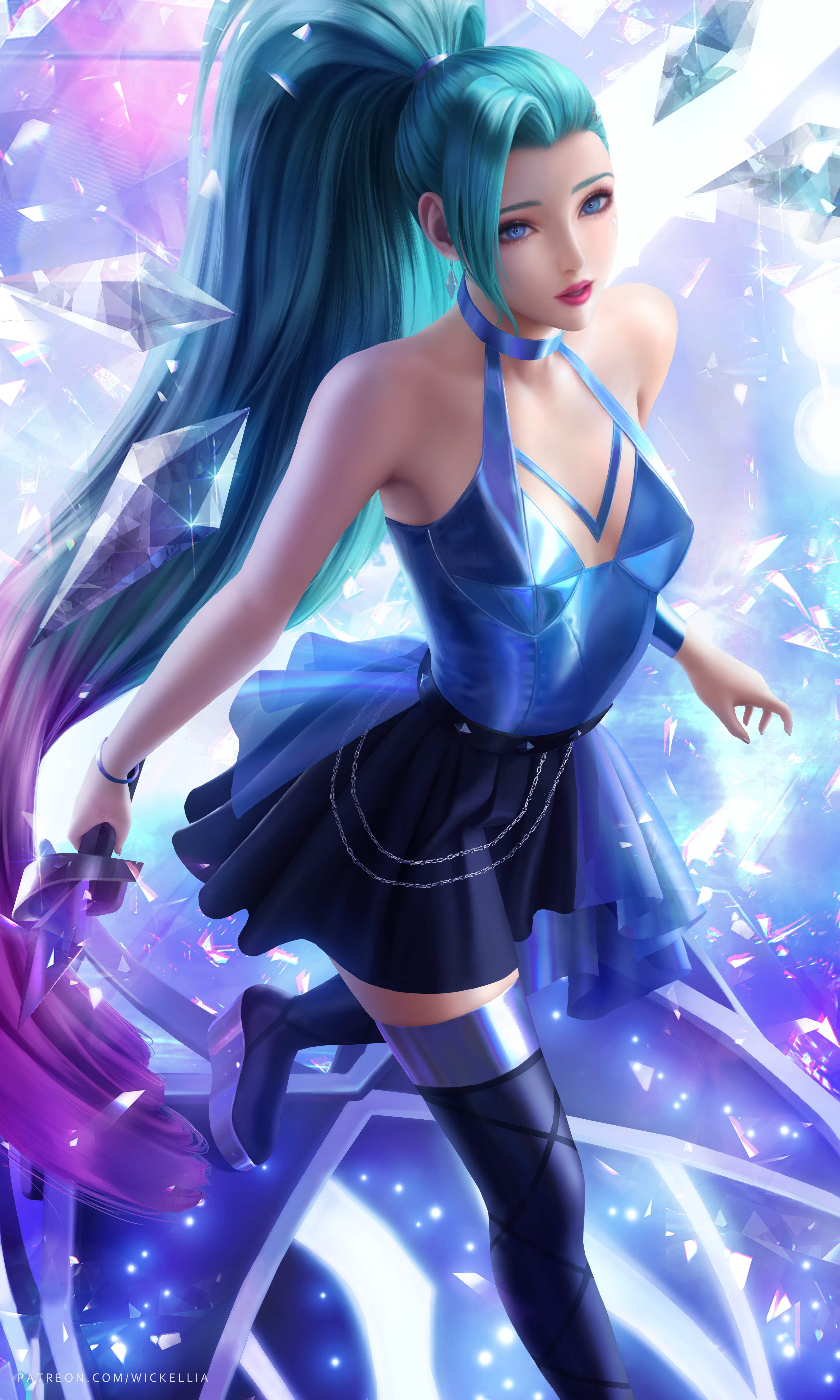 looking at viewer, long hair, Seraphine (League of Legends), video game characters, drawing, women, 5K, artwork, fantasy art, video game girls, League of Legends, Phone HD Wallpaper