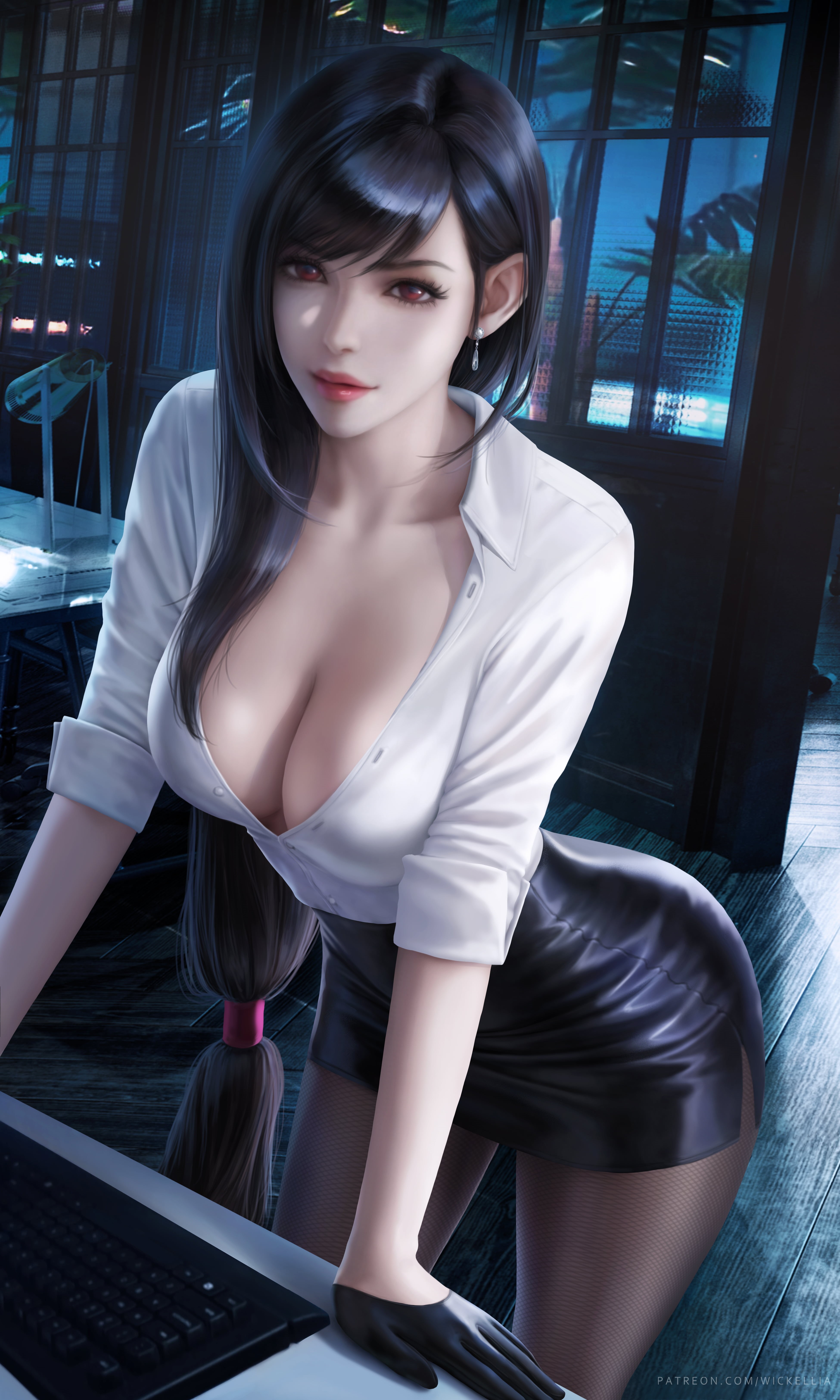 video game art, drawing, vertical, fantasy art, skirt, long hair, portrait display, fantasy girl, red eyes, shirt, video game girls, looking at viewer, Phone HD Wallpaper
