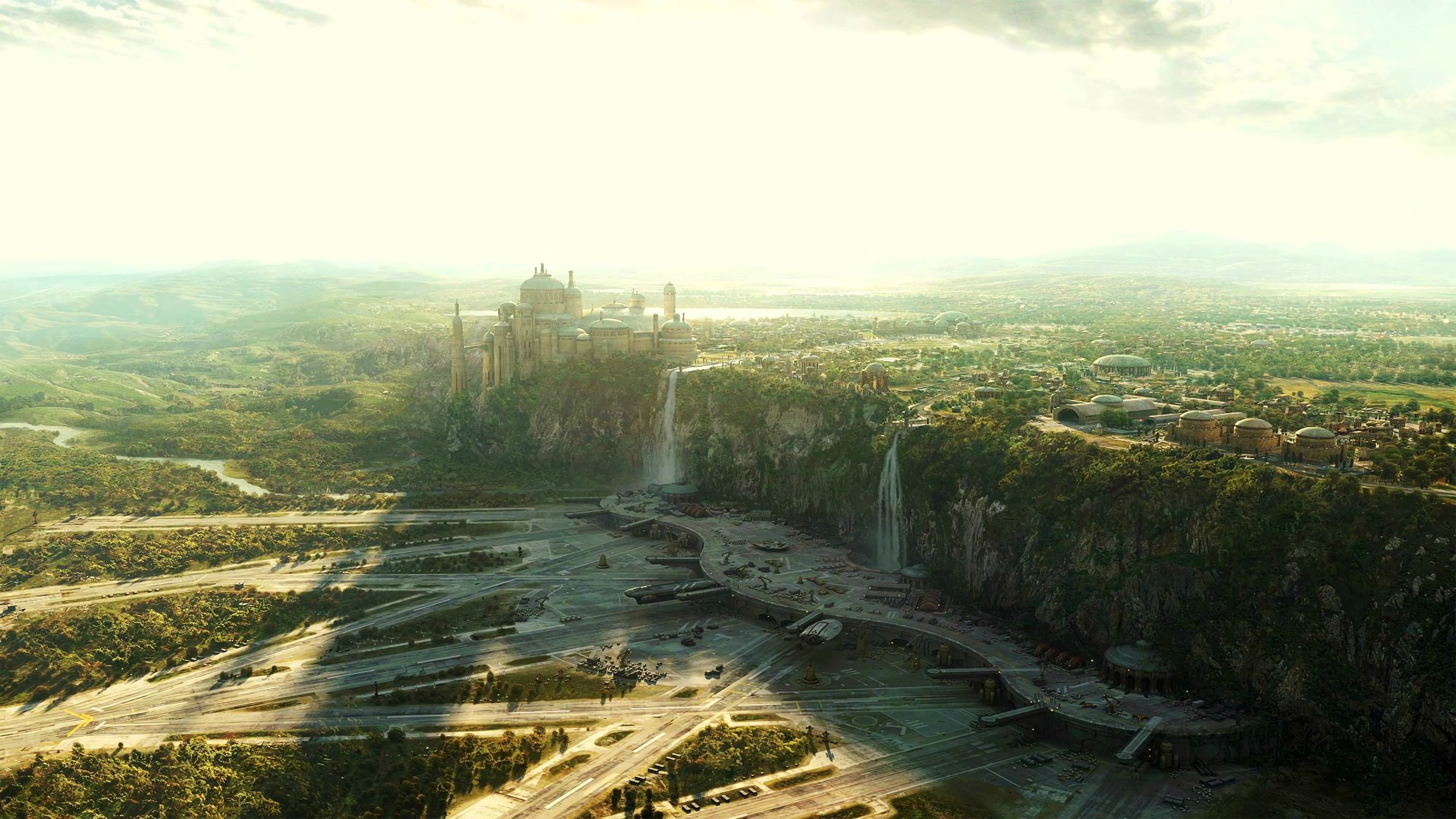 Star Wars, high angle view, near, beauty in nature, nature, built structure, scenics - nature, Naboo, castle, no people, sky, aerial, plant, 4K, cliff, HD Wallpaper