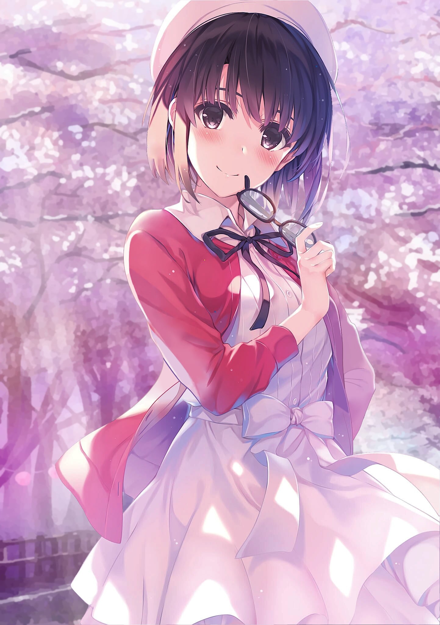 anime, Sakura blossom, anime girls, 1080P, glasses, Saenai Heroine no Sodatekata, dress, Katou Megumi, Phone HD Wallpaper