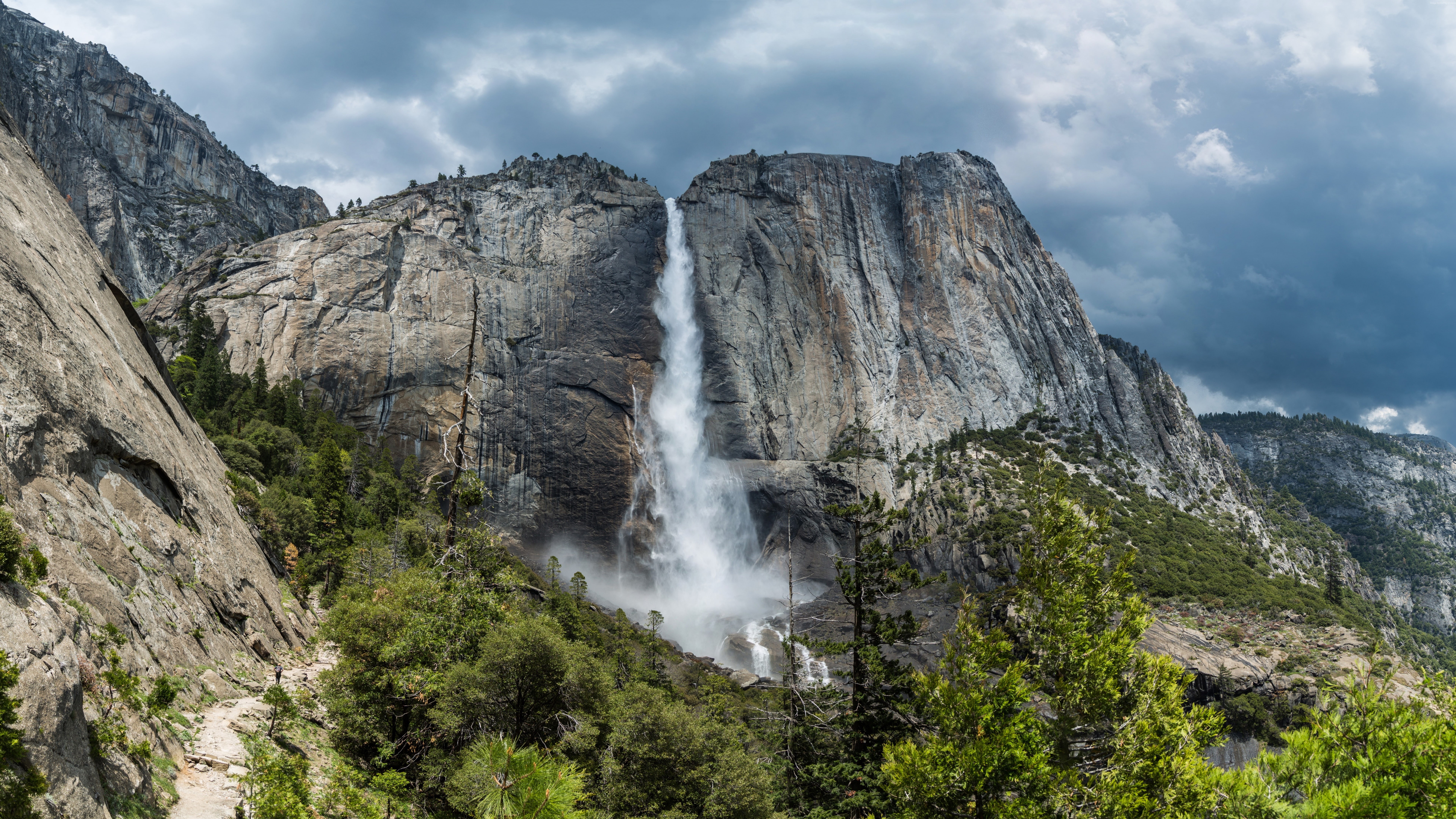usa, national park, united states, california, 8k uhd, 8K, yosemite national park, yosemite falls, waterfall, mountain, HD Wallpaper