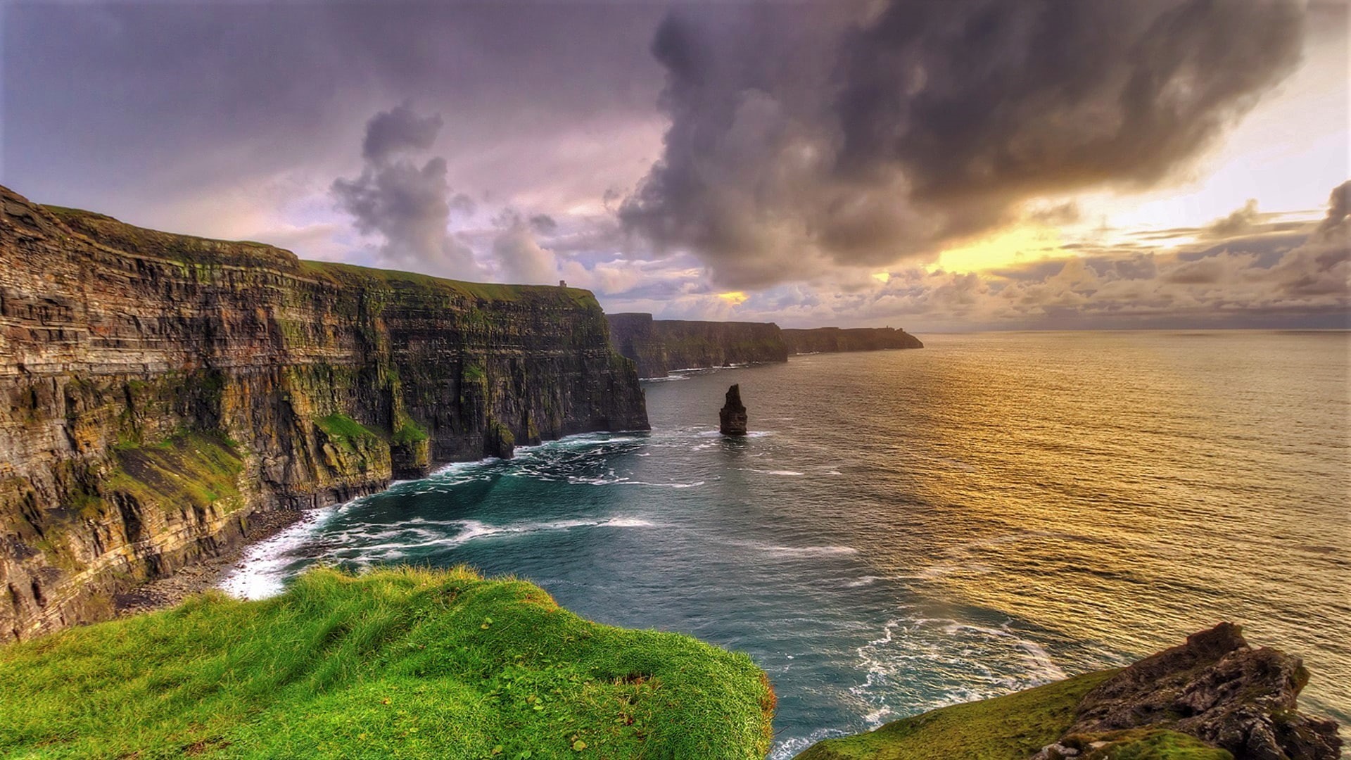 ocean, 1080P, coastline, horizon, ireland, coast, sea, cliffs, earth, moher, HD Wallpaper