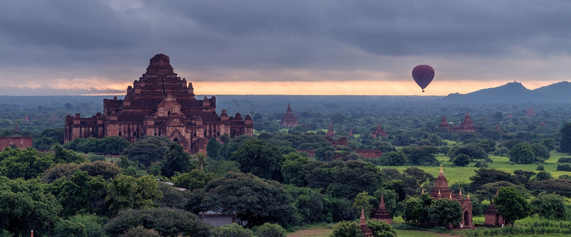 pagoda, air, no people, built structure, travel destinations, plant, architecture, outdoors, 720P, Bagan, brown, beauty in nature, landscape, hot air balloons, HD Wallpaper