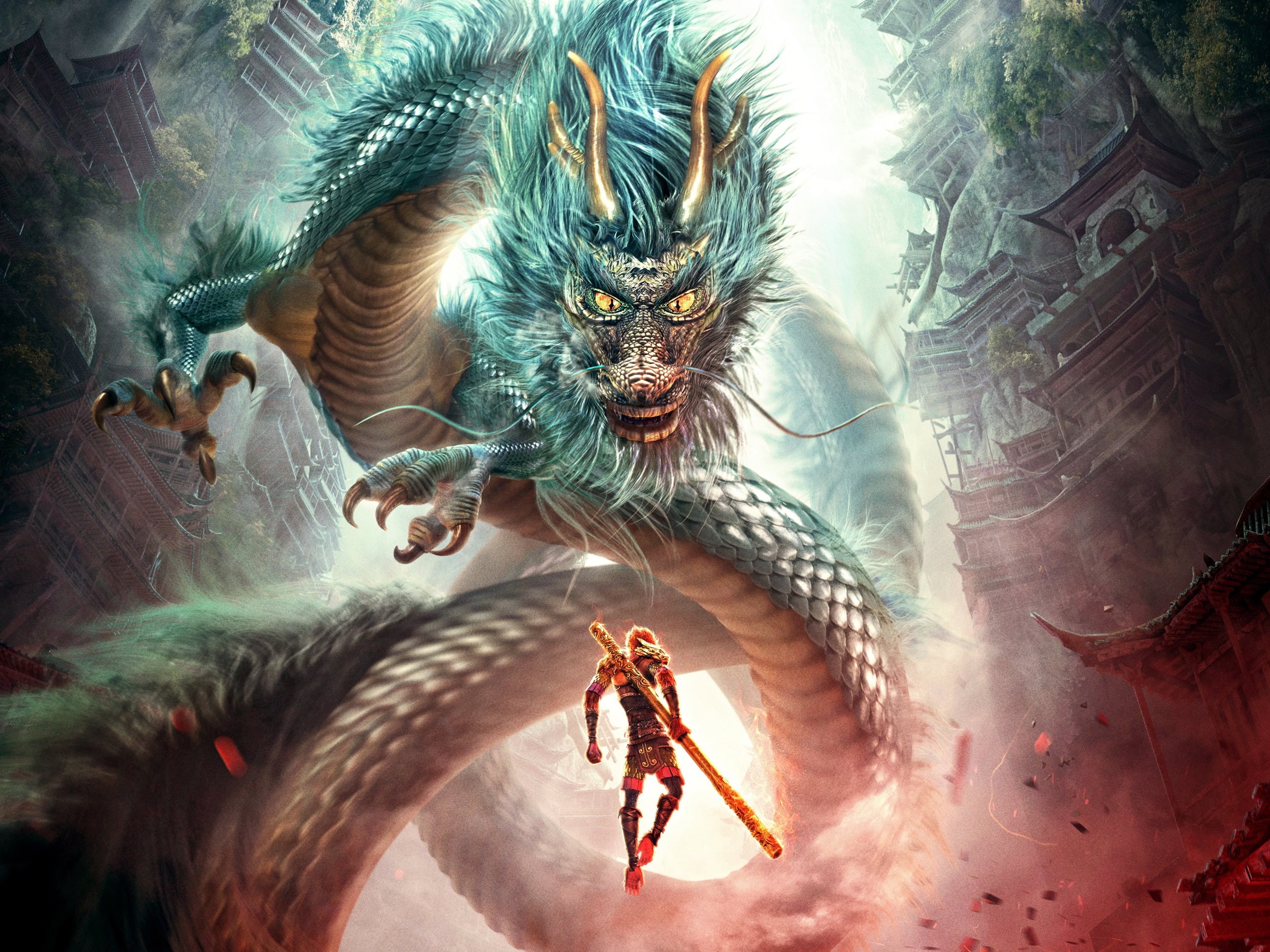 Fight, Hero, Dragon, Back, Monkey, King, 2K, HD Wallpaper