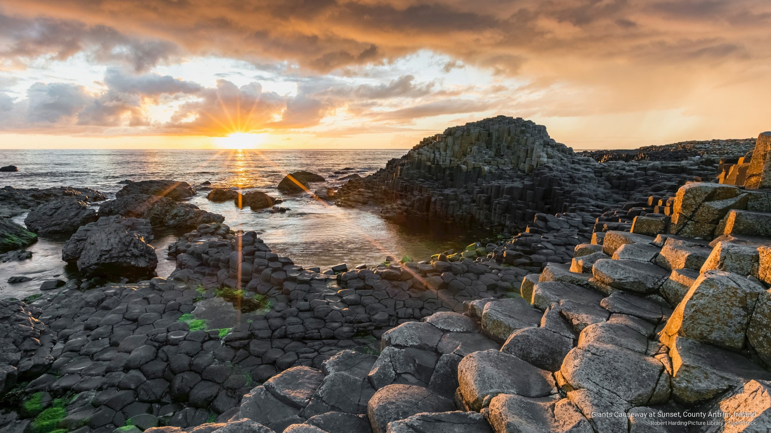 antrim, Europe, 2K, ireland, sunset, causeway, county, giants, HD Wallpaper