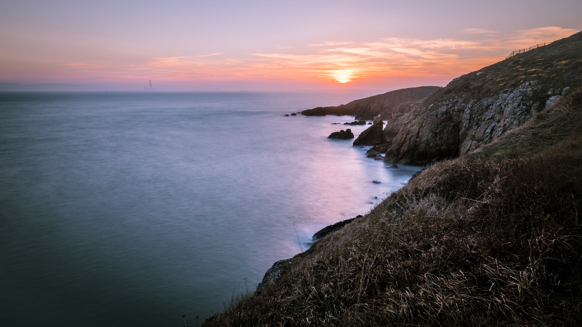 sea, 1080P, County Dublin, travel, nature, clouds, Seascape, Sunset, eyeview, dusk, photography, rock - Object, coastline, beach, landscape, sun  path, HD Wallpaper