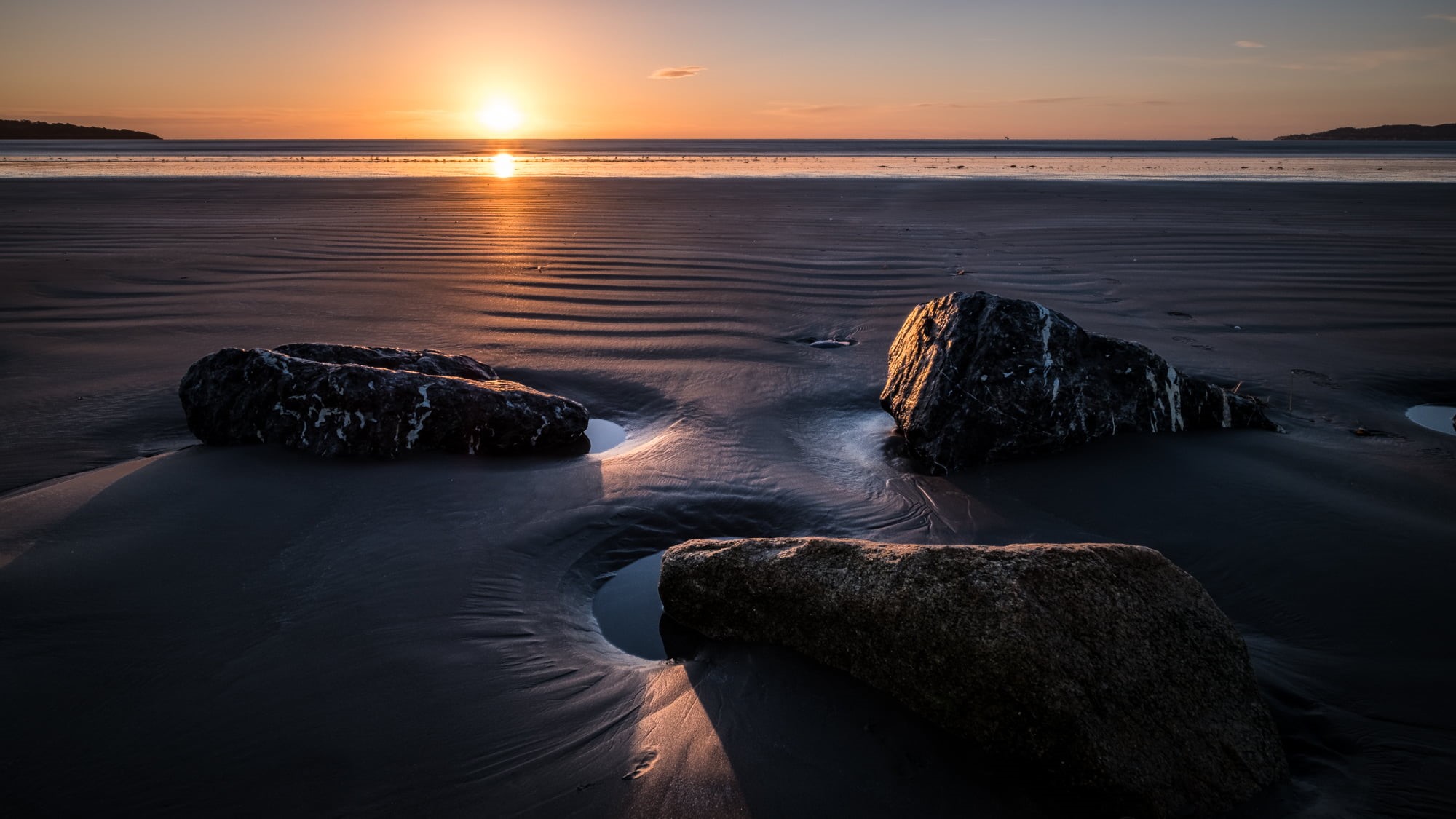 sun, beach, prints, europe, Sunrise, travel, Dublin, orange, reflection, sea, dunes, portfolio, scenics, beautiful, calm, yellow, print, morning, landscape, HD Wallpaper