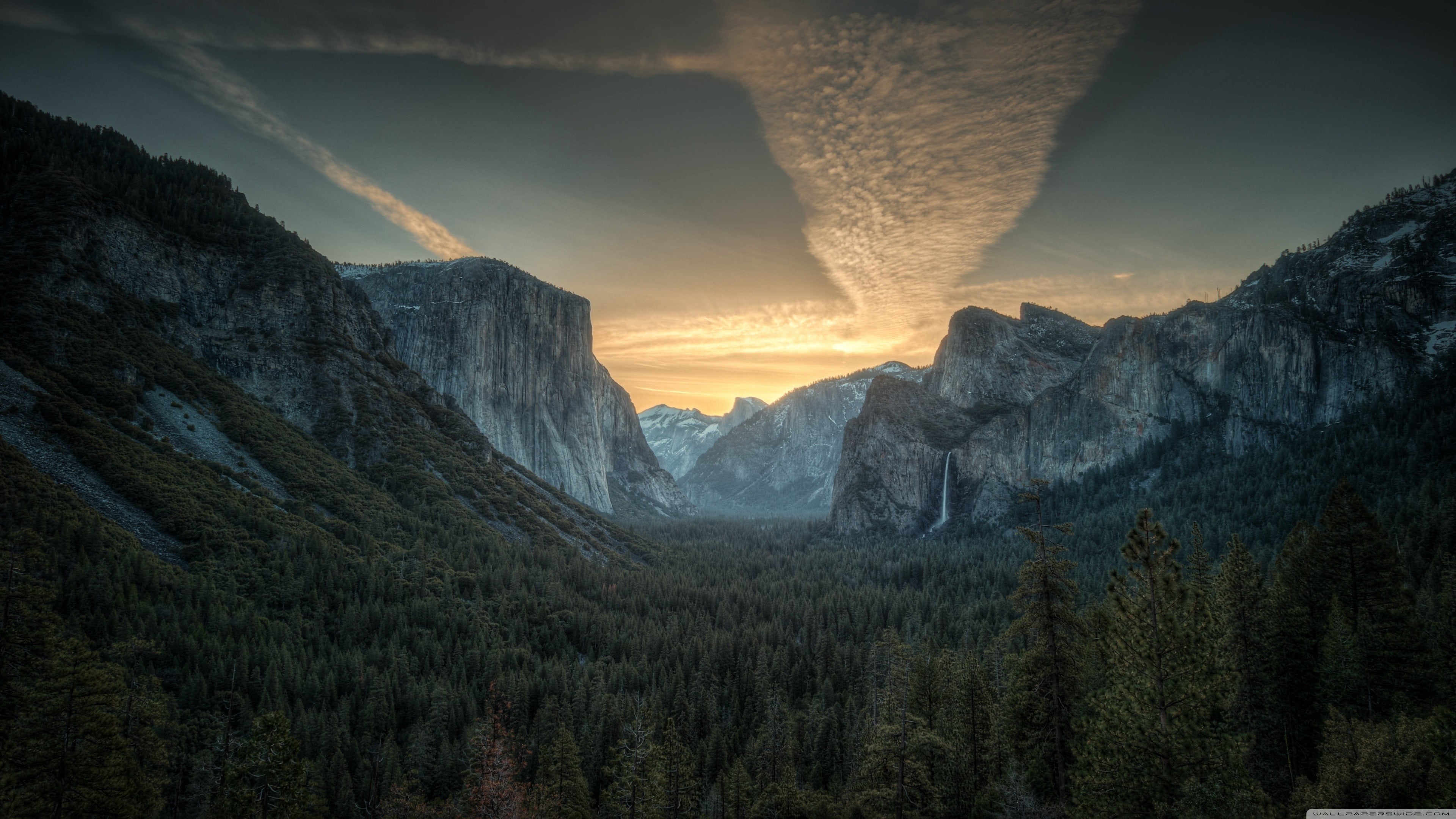 rock, Yosemite National Park, nature, tree, mountain, 4K, plant, land, mountains, idyllic, formation, no people, sky, sunset, pine, tranquil scene, non-urban scene, HD Wallpaper