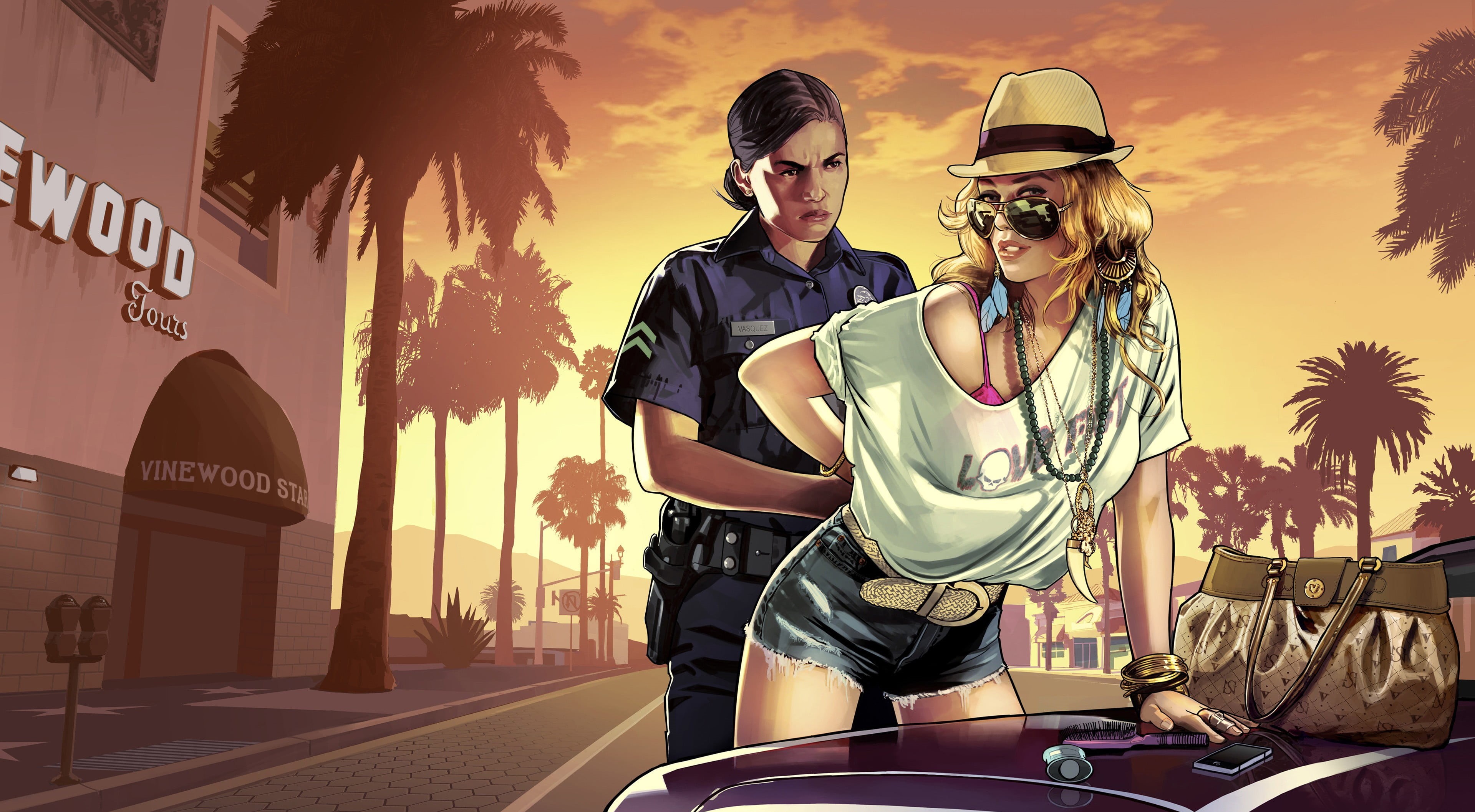 mode of transportation, theft, poster, nature, transportation, fashion, sky, Grand Theft Auto, adult, 4K, Grand Theft Auto V, men, two people, young adult, HD Wallpaper