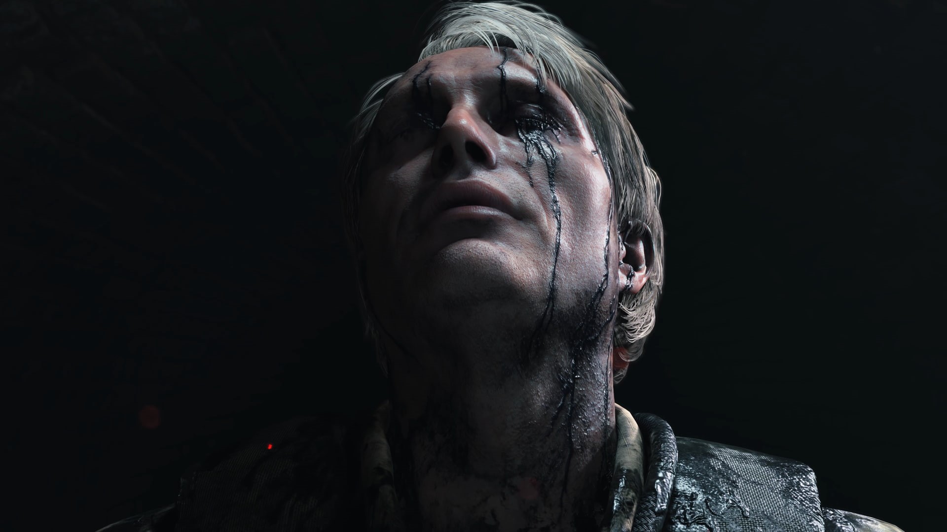 human face, emotion, portrait, Hideo Kojima, Death Stranding, studio shot, depression - sadness, digital composite, black background, indoors, Kojima Productions, HD Wallpaper