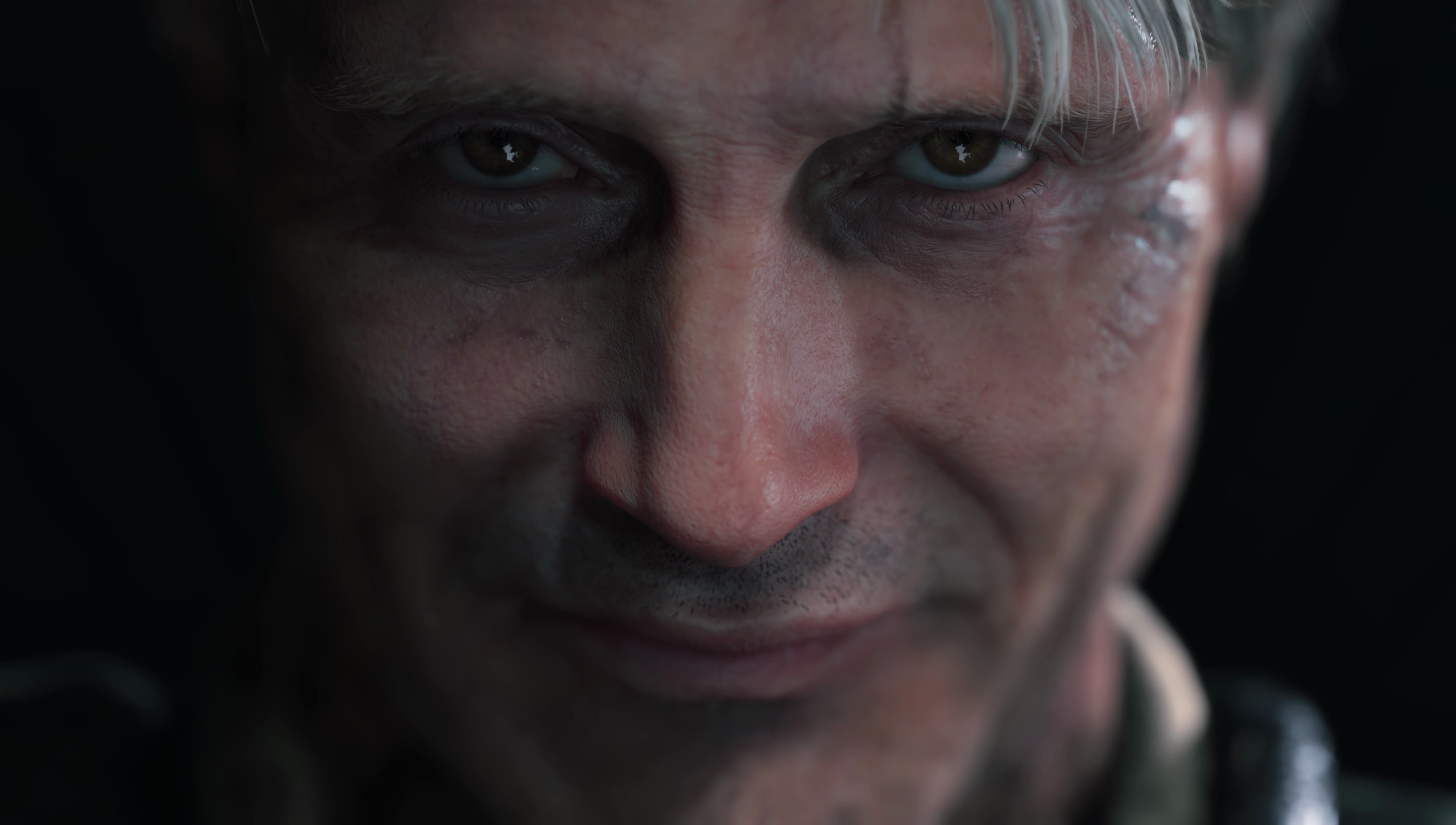 Hideo Kojima, Mads Mikkelsen, males, looking at camera, apocalyptic, emotion, studio shot, close-up, mature adult, 4K, headshot, body part, human body part, HD Wallpaper