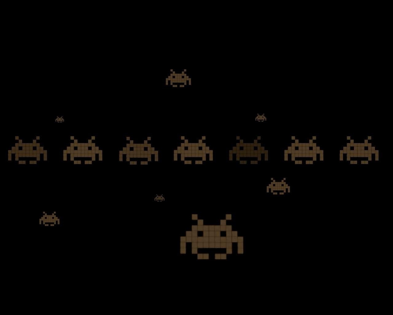black, black background, textile, 720P, night, architecture, building exterior, video games, floral, nature, outdoors, Space Invaders, built structure, HD Wallpaper