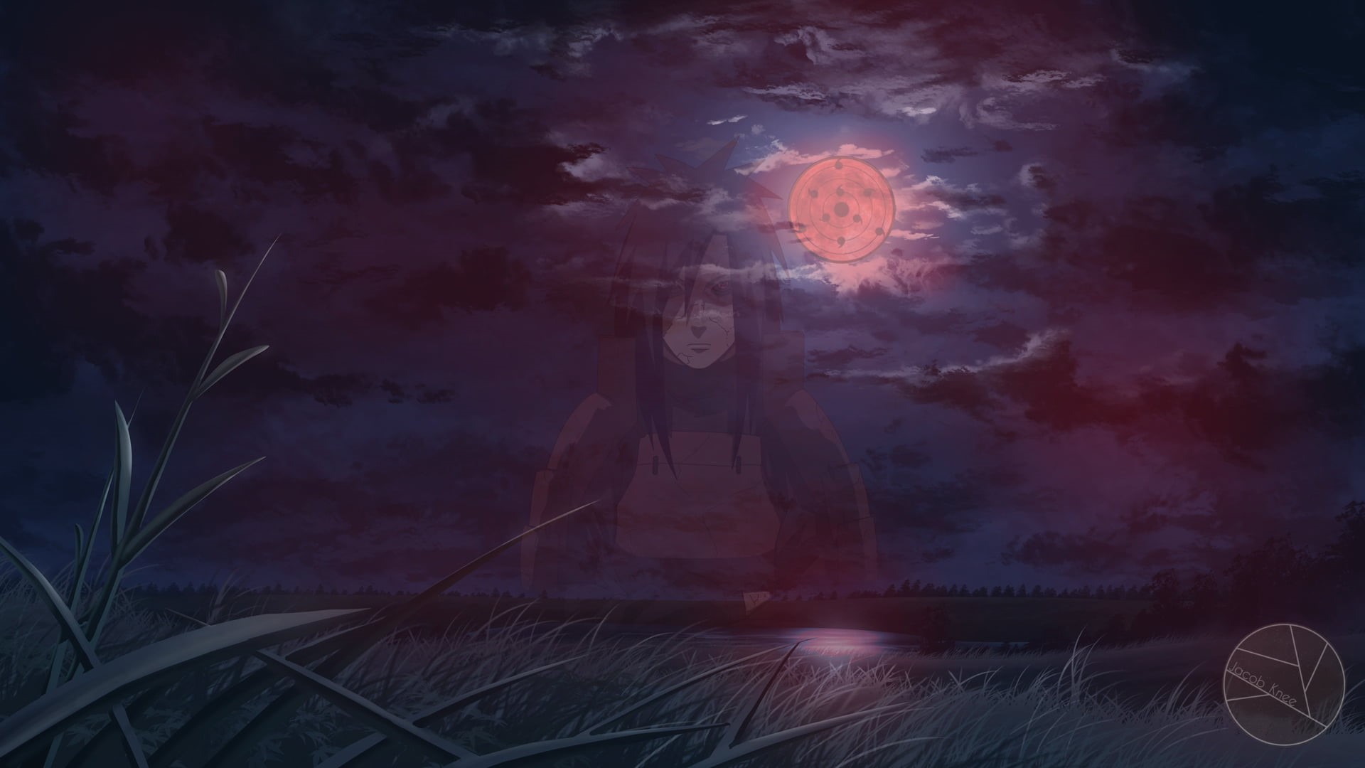 composite image, standing, nature, red, digital composite, full length, real people, night, Naruto Shippuuden, 1080P, outdoors, moon, scene, clock, sky, HD Wallpaper