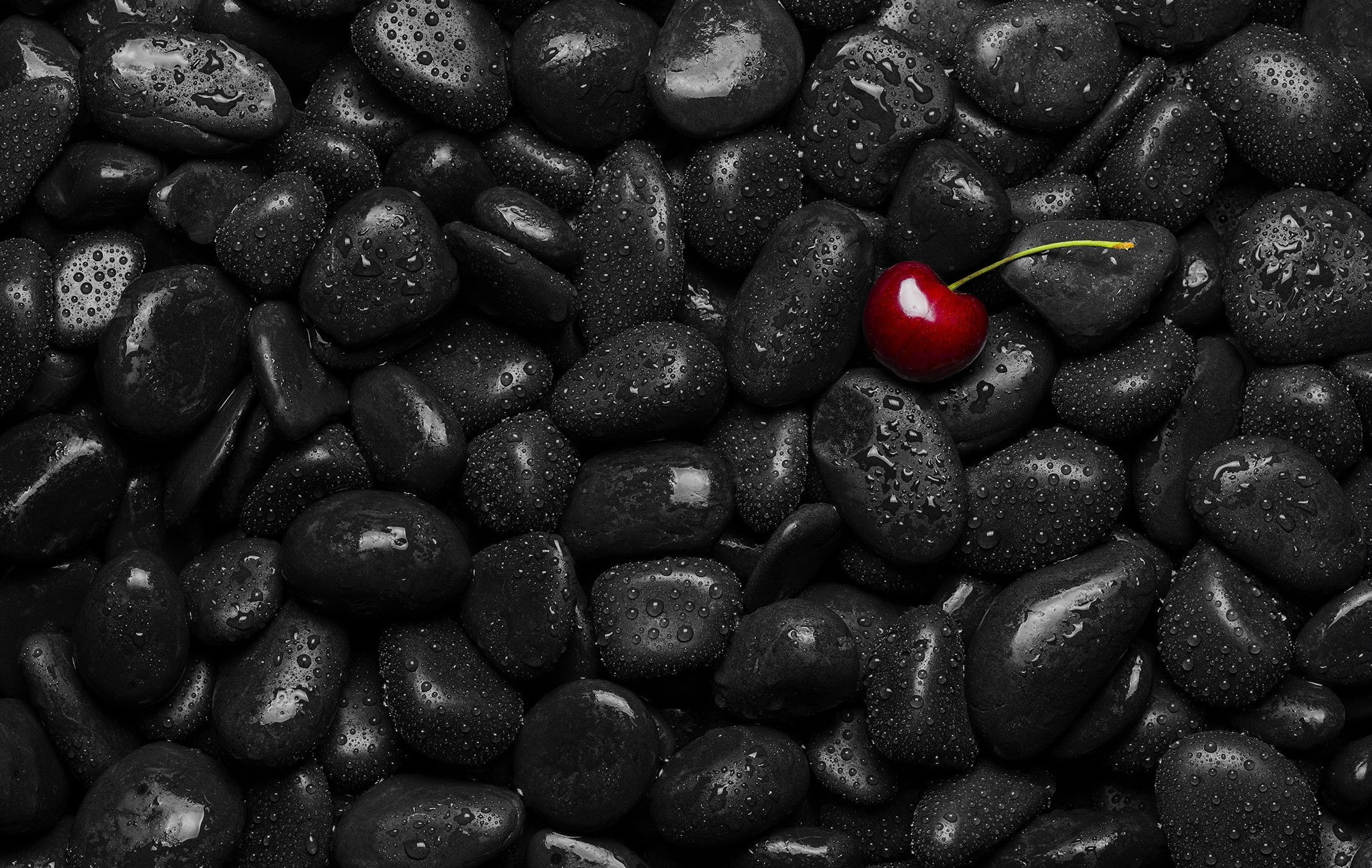 1080P, cherries, water drops, stones, food, fruit, HD Wallpaper