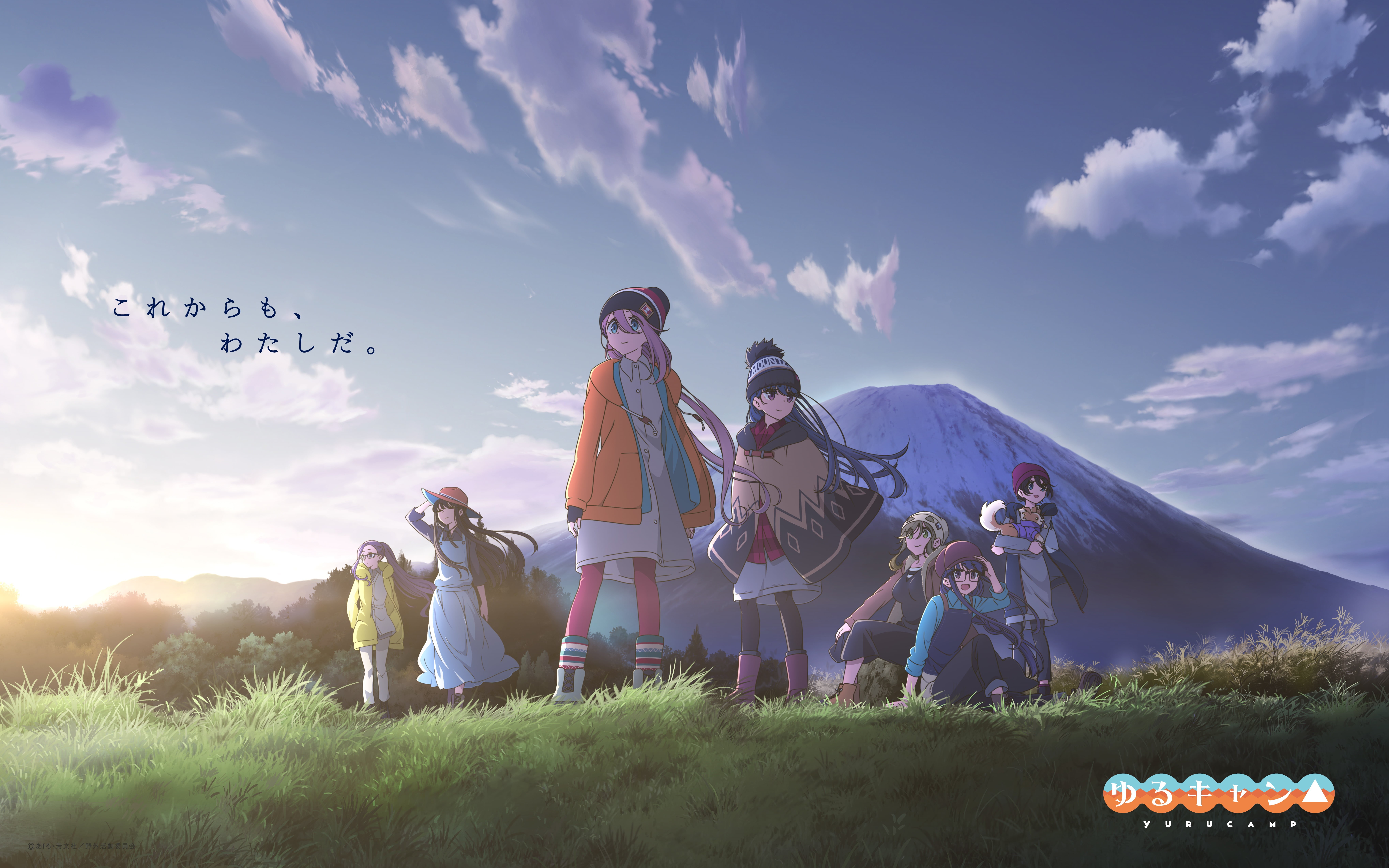 Minami Toba, Rin Shima, Ena Saitou, Anime, Aoi Inuyama, Yuru Camp, Nadeshiko Kagamihara, Chiaki Oogaki, 8K, Sakura Kagamihara, HD Wallpaper