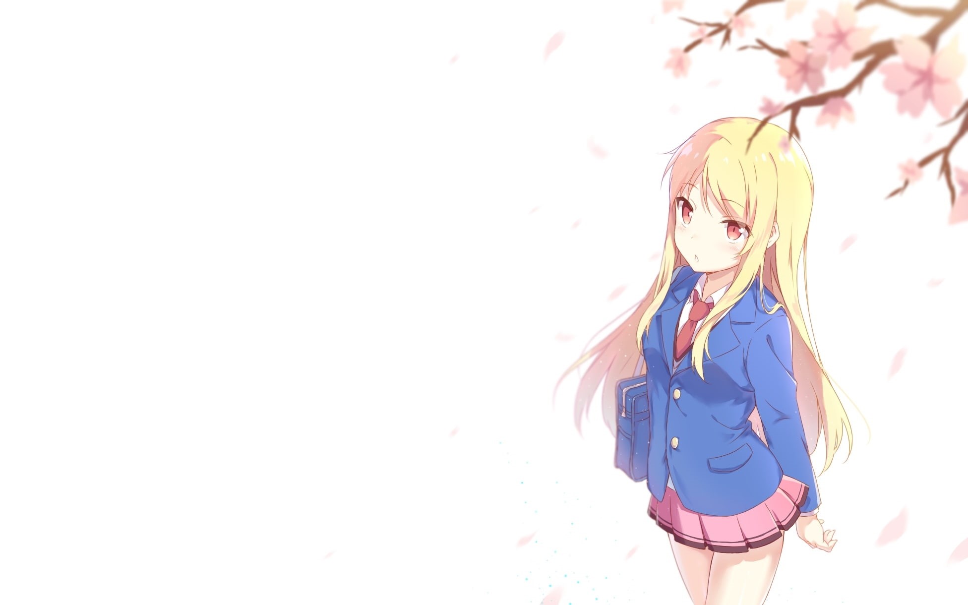 blonde, leisure activity, front view, Anime, day, standing, clothing, women, one person, shiina mashiro, wall - building feature, hairstyle, three quarter length, HD Wallpaper