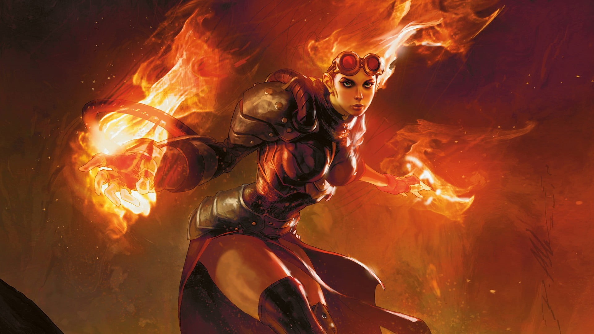 Magic: The Gathering, dota, fire, glowing, adult, nature, outdoors, inferno, three quarter length, mouth open, 1080P, burning, motion, one person, communication, HD Wallpaper