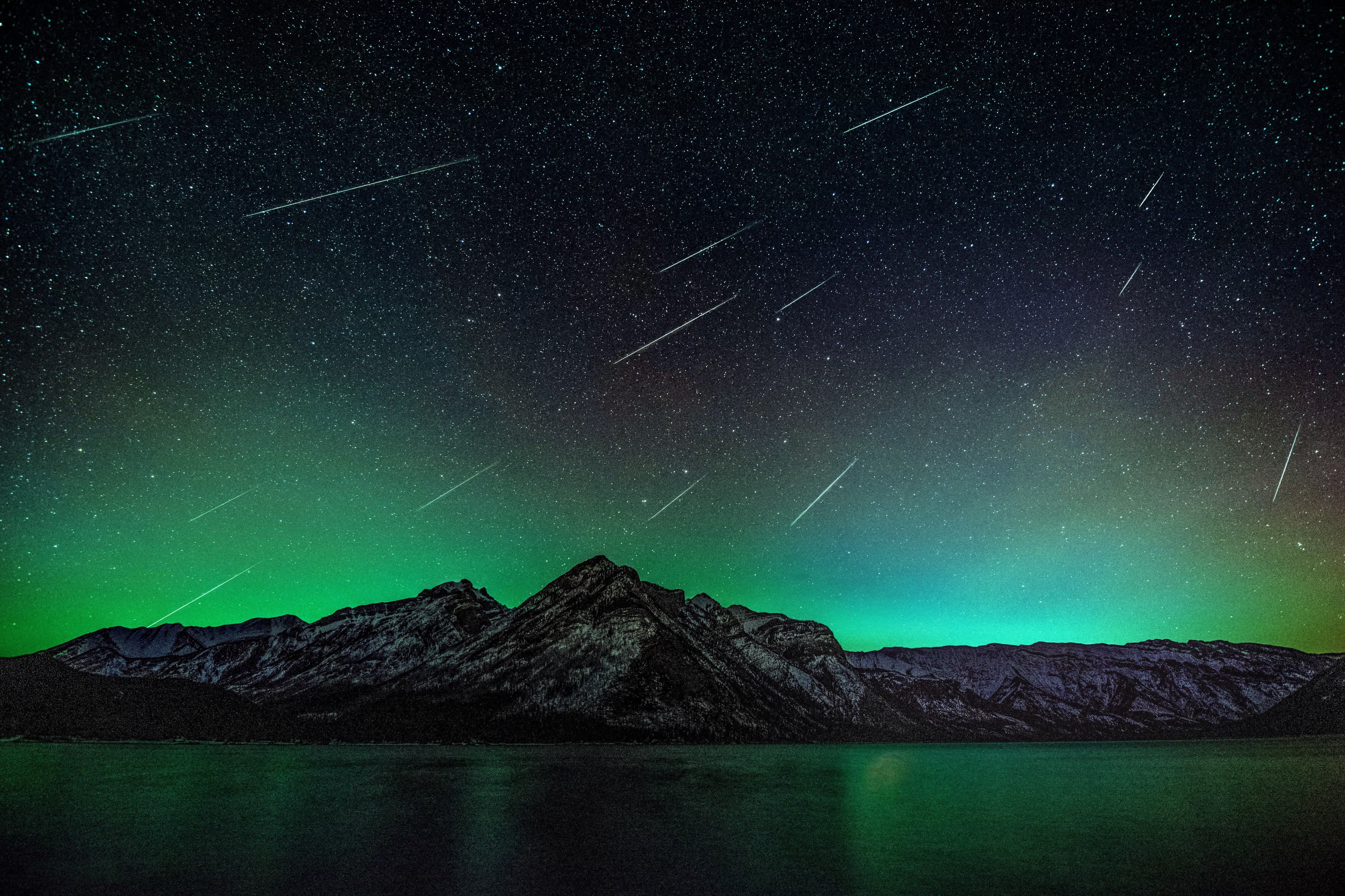 space, 5K, mountain, star, beauty in nature, stars, scenics - nature, sky, milky way, mountain peak, shower, tranquility, night, meteor, tranquil scene, HD Wallpaper