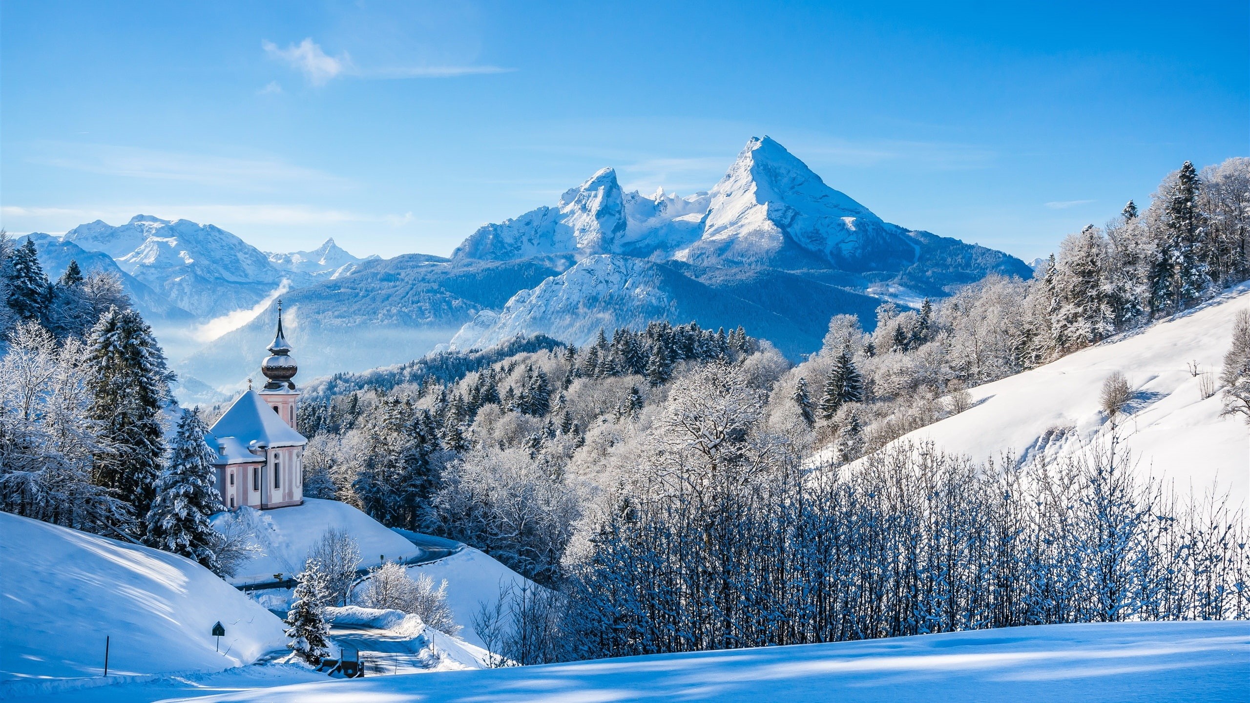 Winter, 2K, Snow, Trees, Mountains, House, Alps, Germany, Bavaria, HD Wallpaper