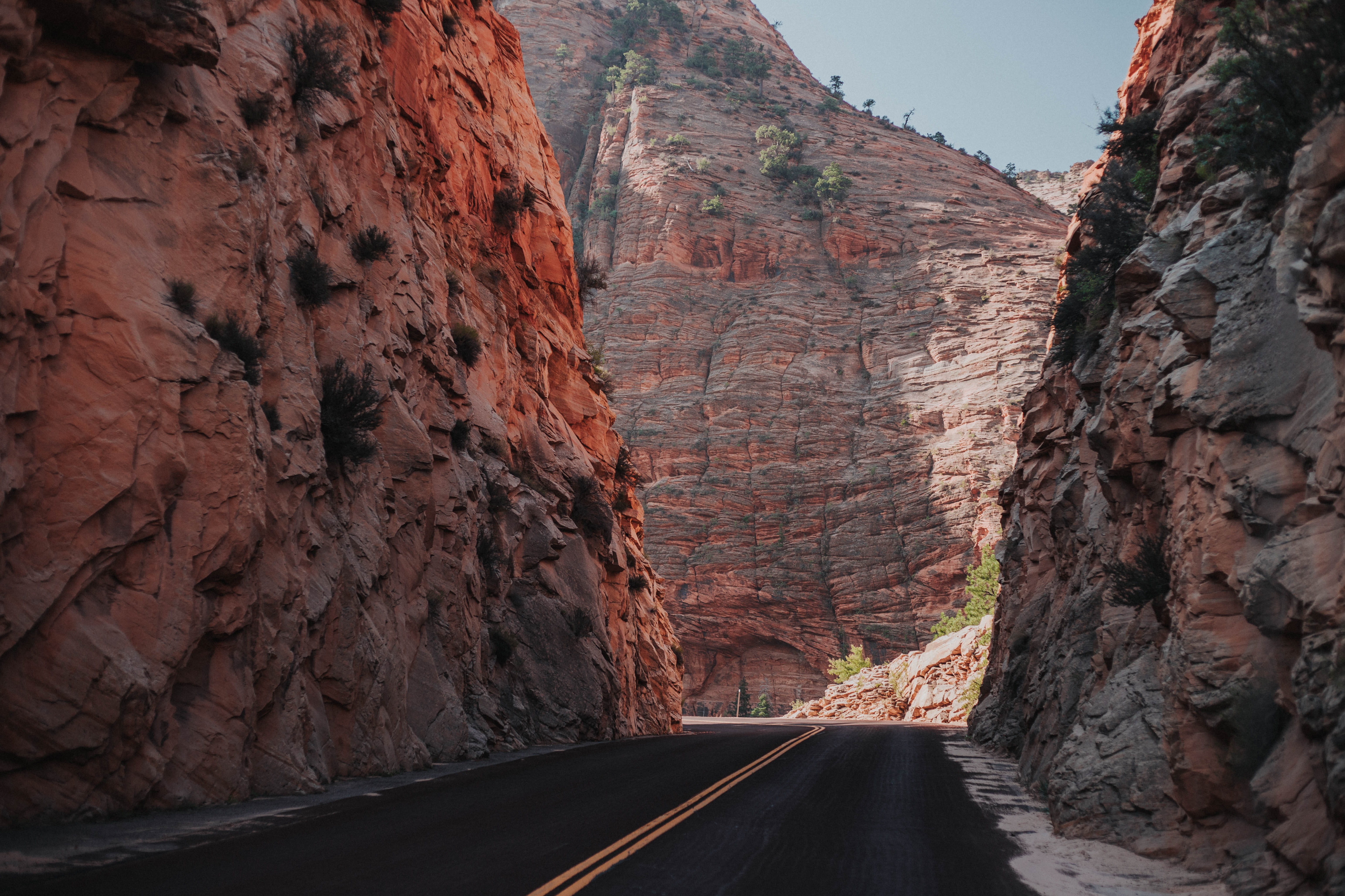 formation, asphalt, daytime, transportation, 5K, rocky mountains, canyon, gravel, dirt road, beauty in nature, cliff, eroded, non-urban scene, rock formation, HD Wallpaper