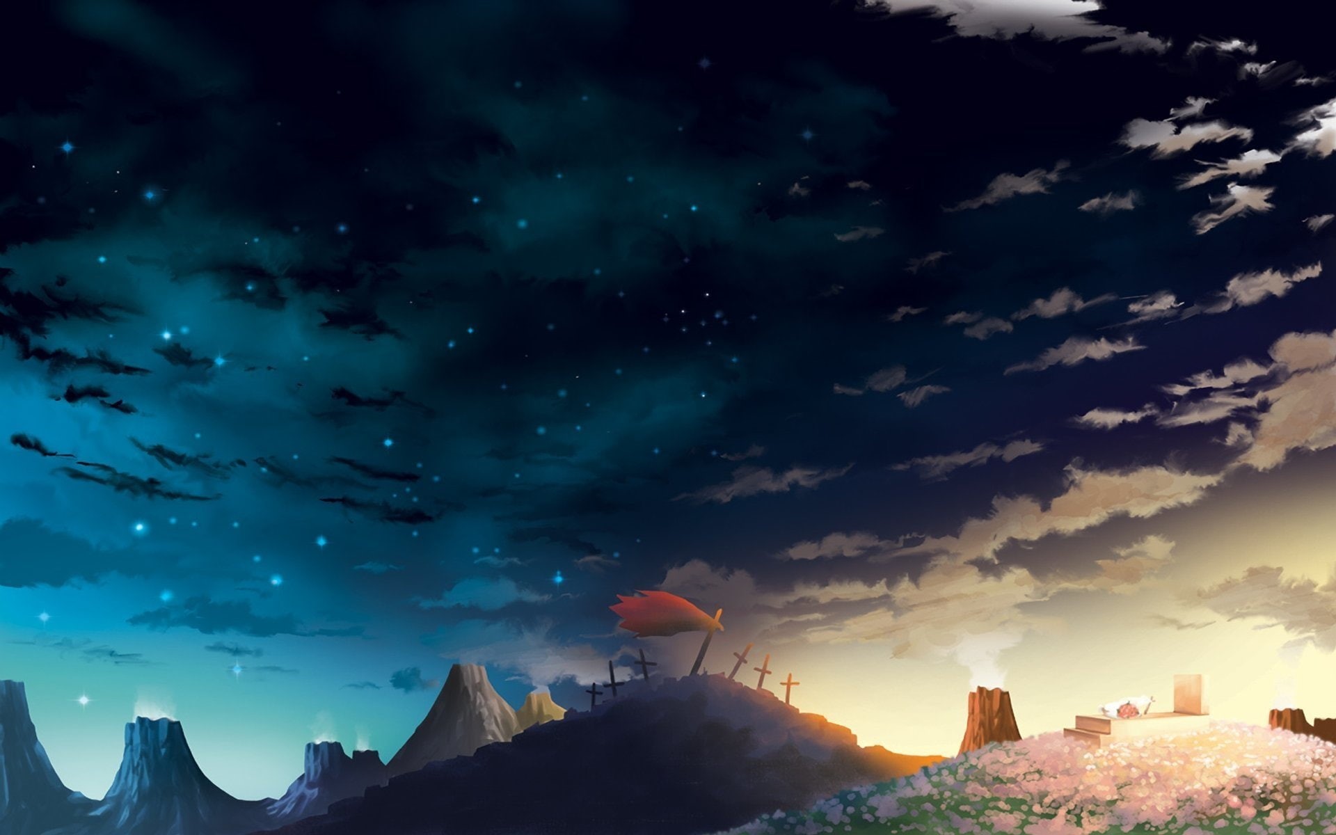 Grave, 1080P, Landscape, Sky, Tengen Toppa Gurren Lagann, Anime, Hill, HD Wallpaper