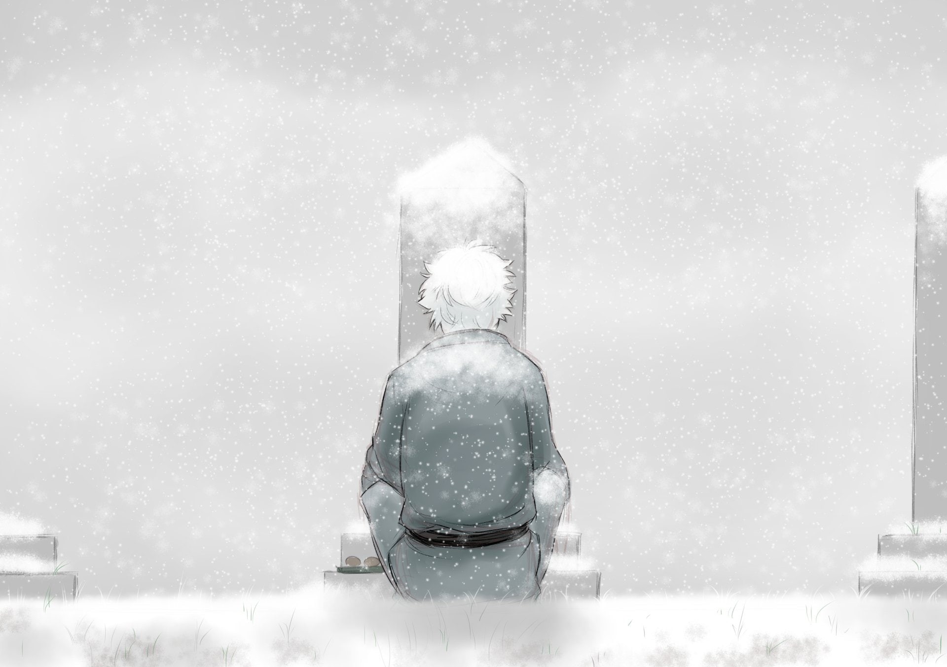 Winter, Grave, Gintama, White Hair, Snow, Anime, Gintoki Sakata, 1080P, Man, HD Wallpaper