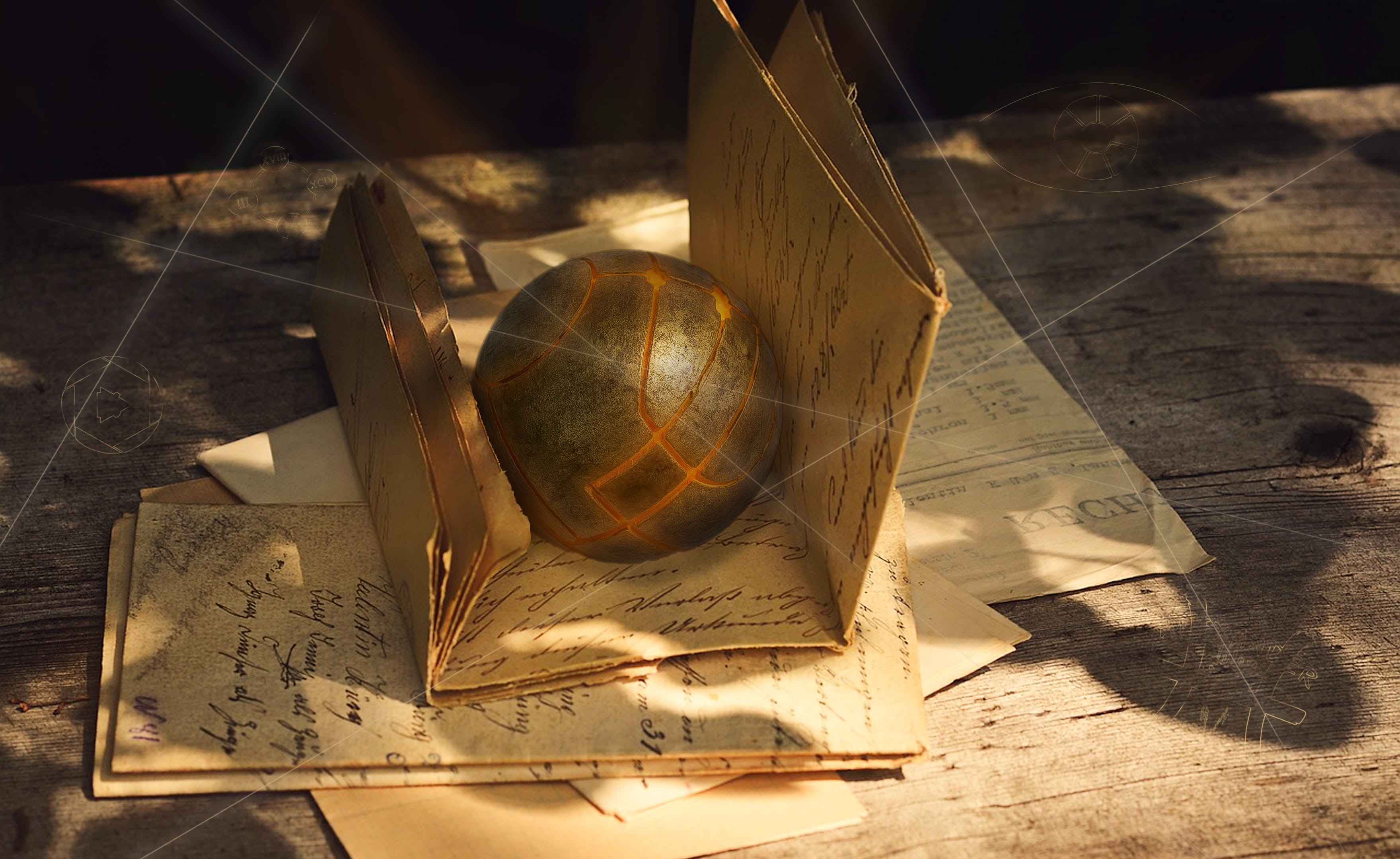 wood - material, magic, assassins creed, still life, book, no people, high angle view, 2K, orange, eden, paper, ball, antique, glass, education, day, shadow, HD Wallpaper