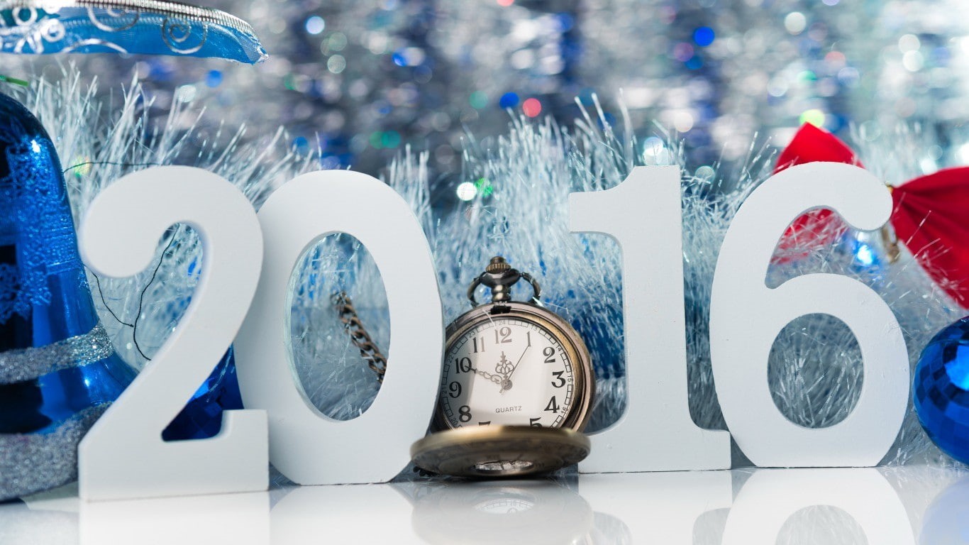 Happy, round, new, pocket, watch, decoration, 2016, year, cookies, silver, 720P, New Year, HD Wallpaper