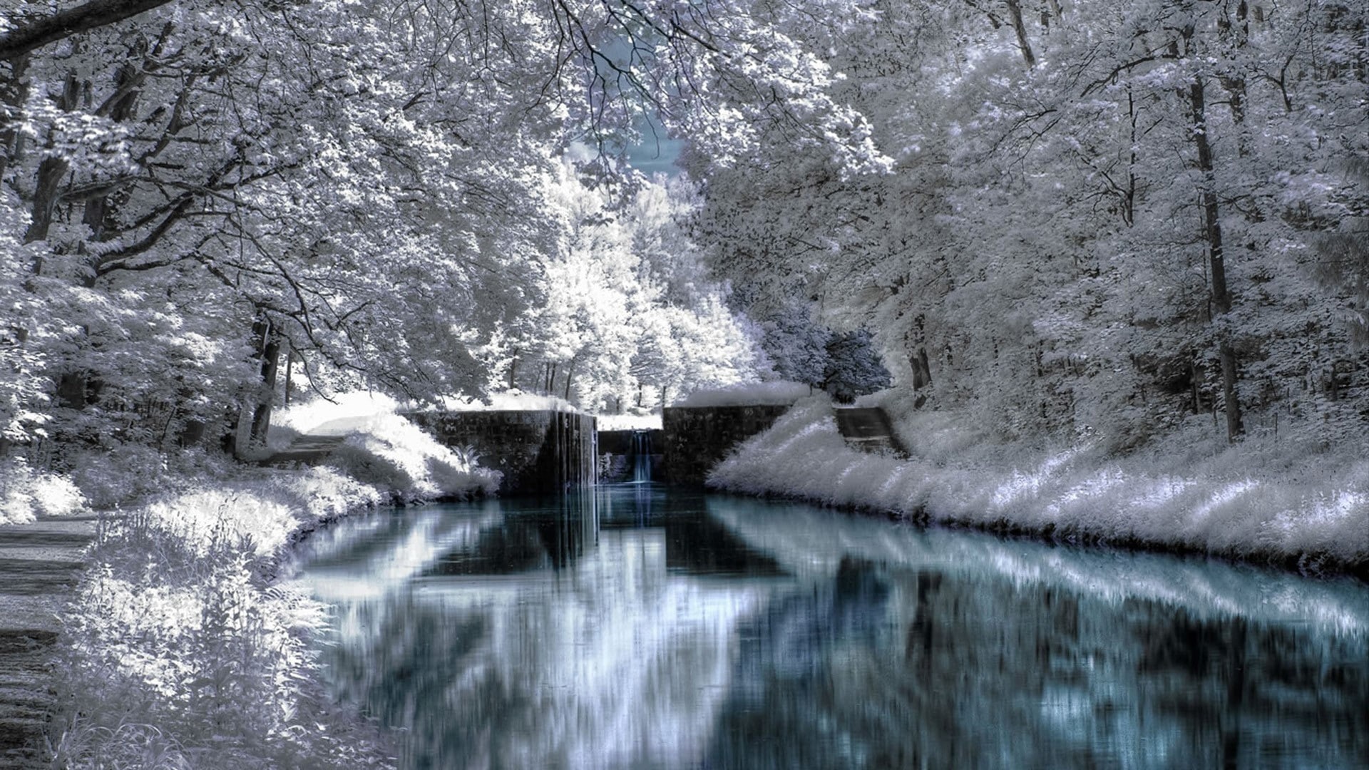 nature, river, reflection, infrared, 1080P, digital art, HD Wallpaper
